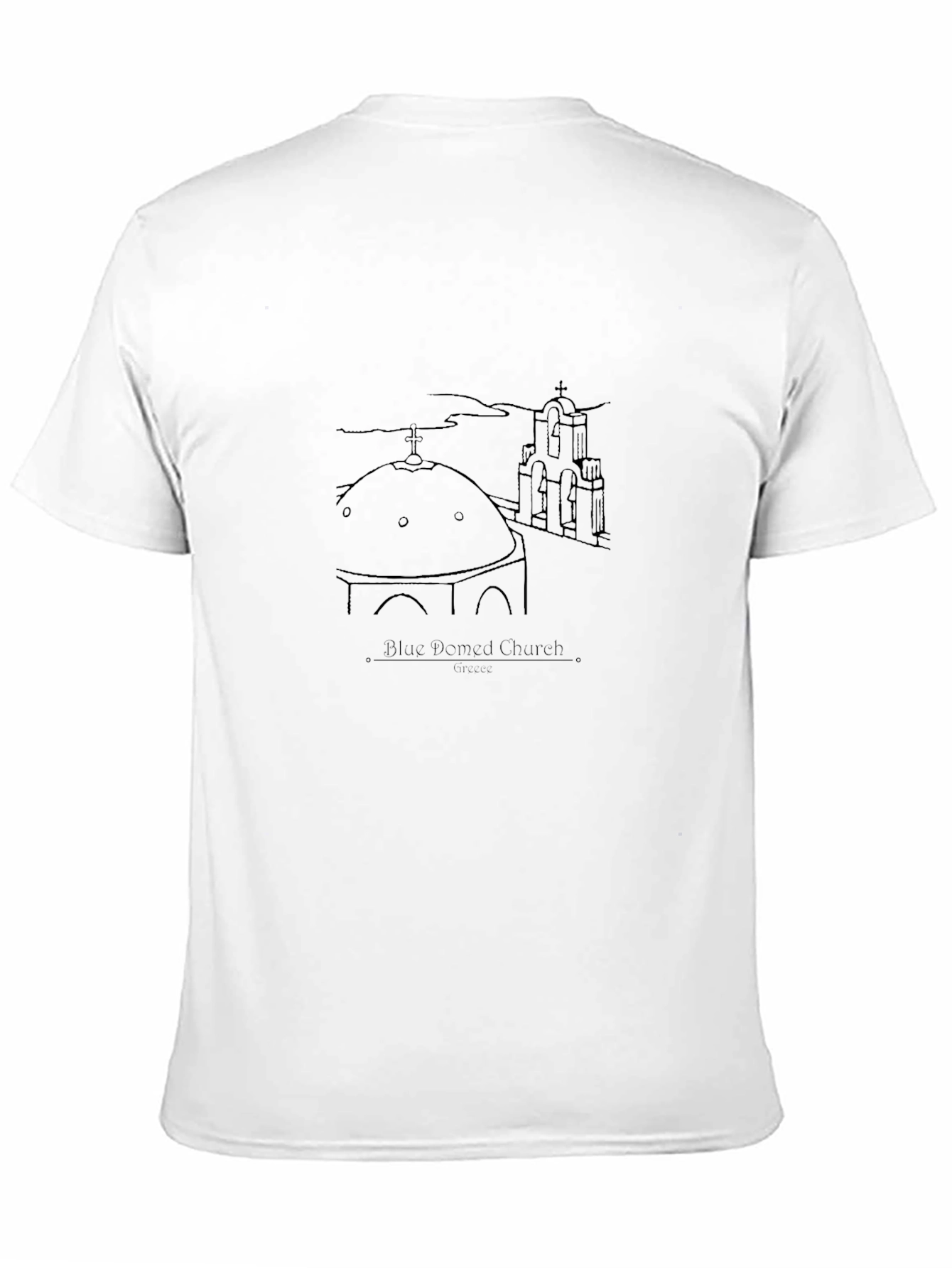 Blue Domed Church Santorini Greece Black T-Shirt