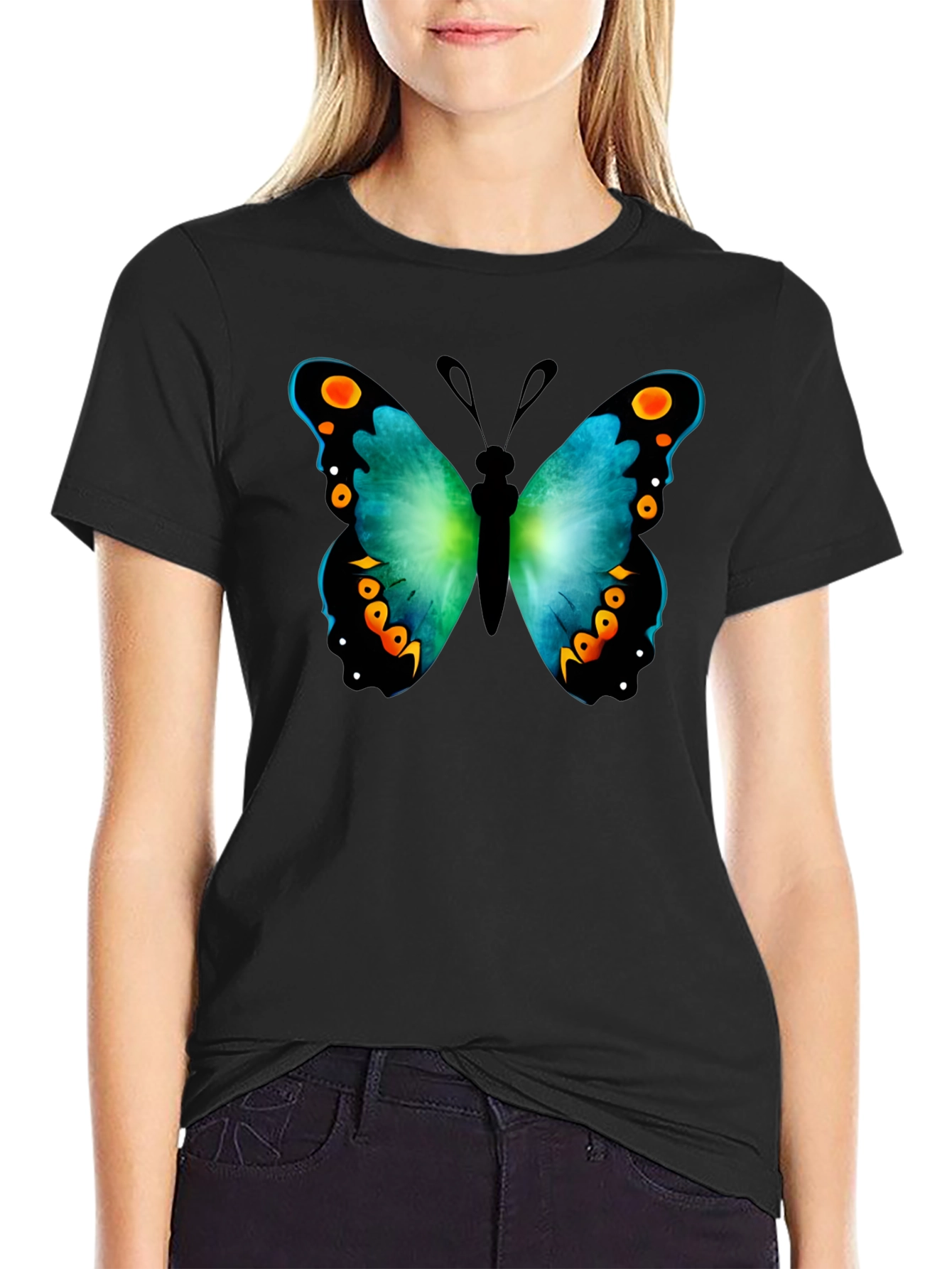 Butterfly Graphic Print Crew Neck T-Shirt