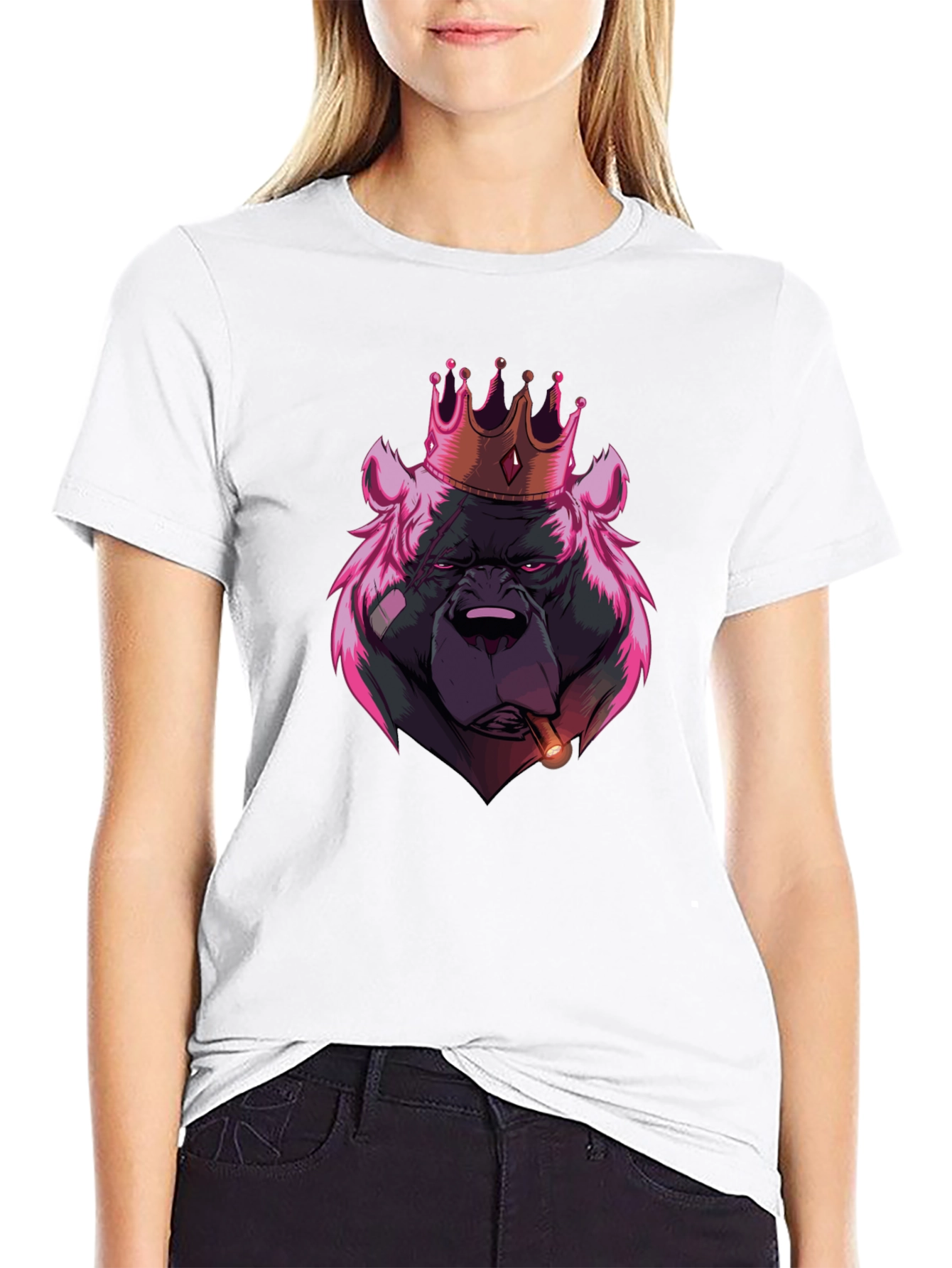 King Bear Graphic T-Shirt - Black Crew Neck Tee