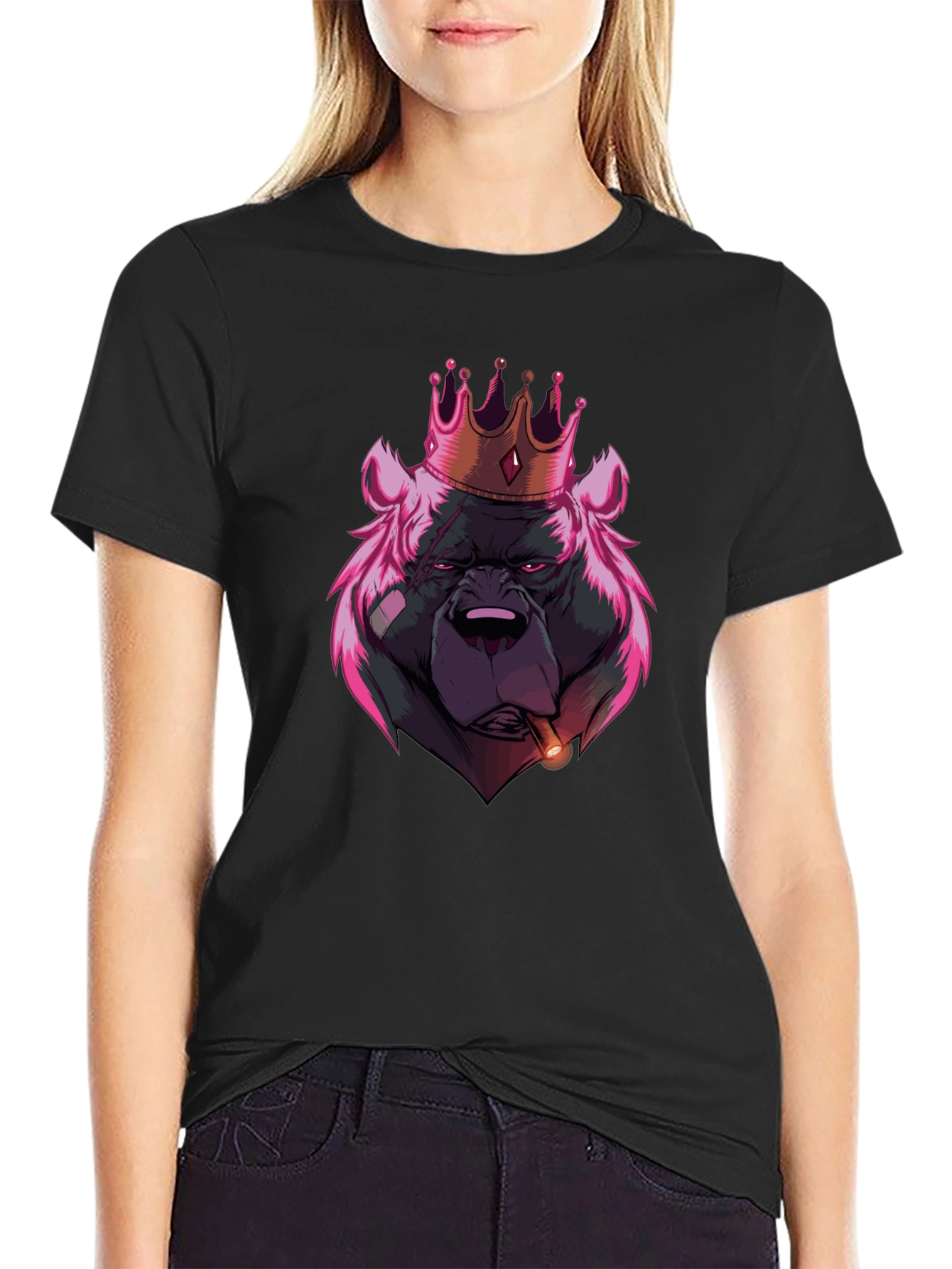 King Bear Graphic T-Shirt - Black Crew Neck Tee