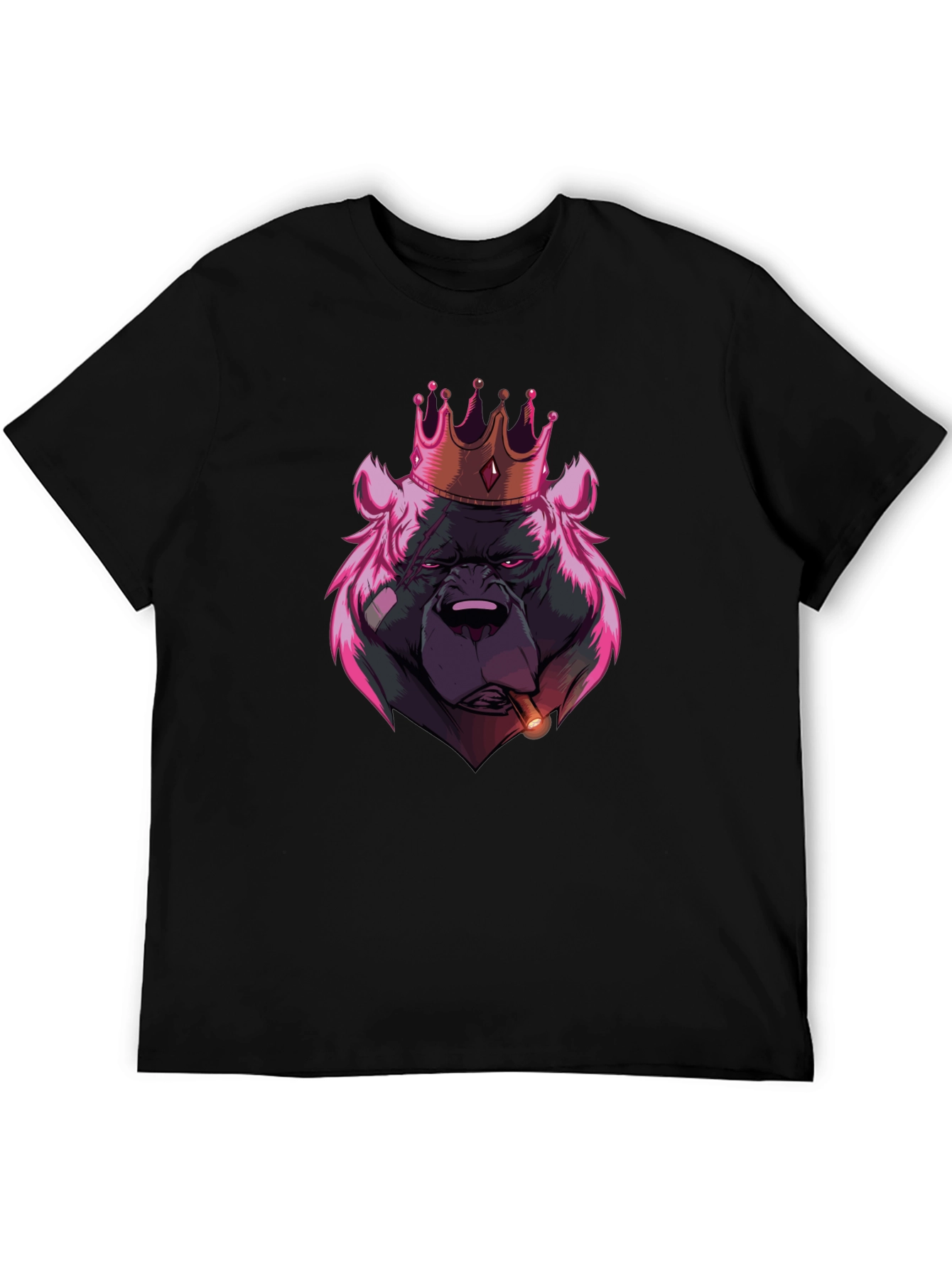 King Bear Graphic T-Shirt - Black Crew Neck Tee