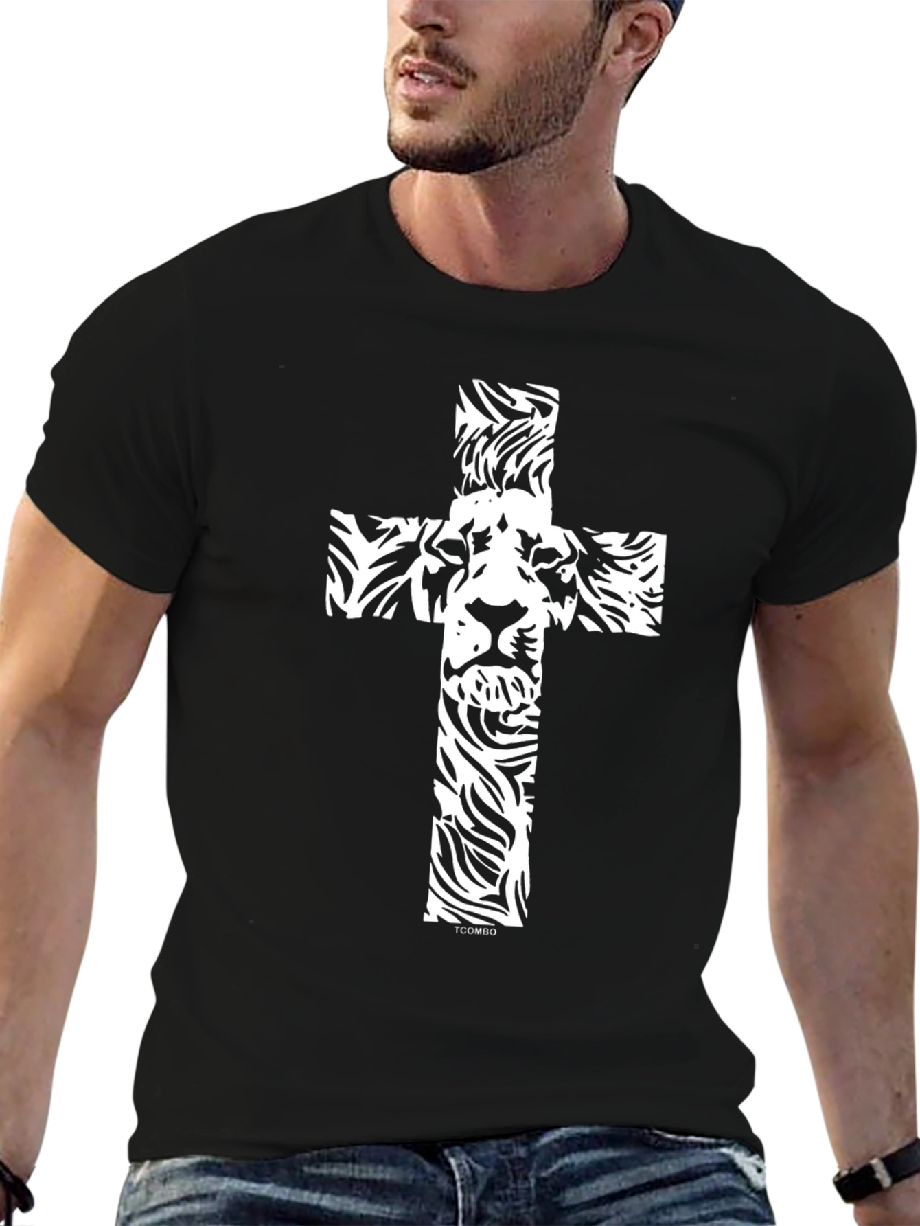 Lion Cross Graphic Black T-Shirt