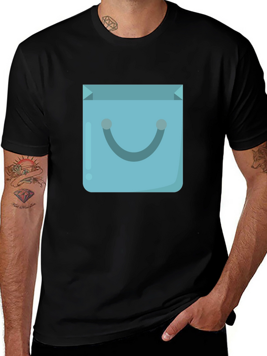 Stylish Black T-Shirt with Blue Shopping Bag Graphic