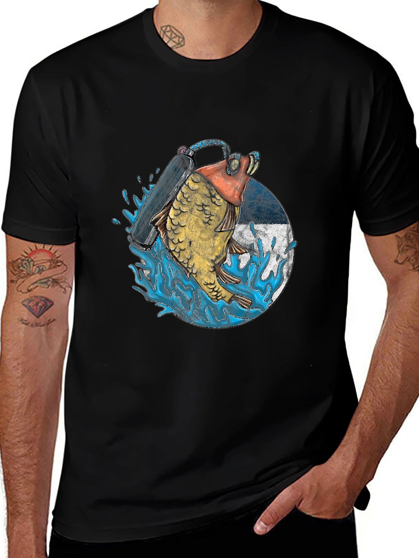 Diving Fish Graphic Tee - Black