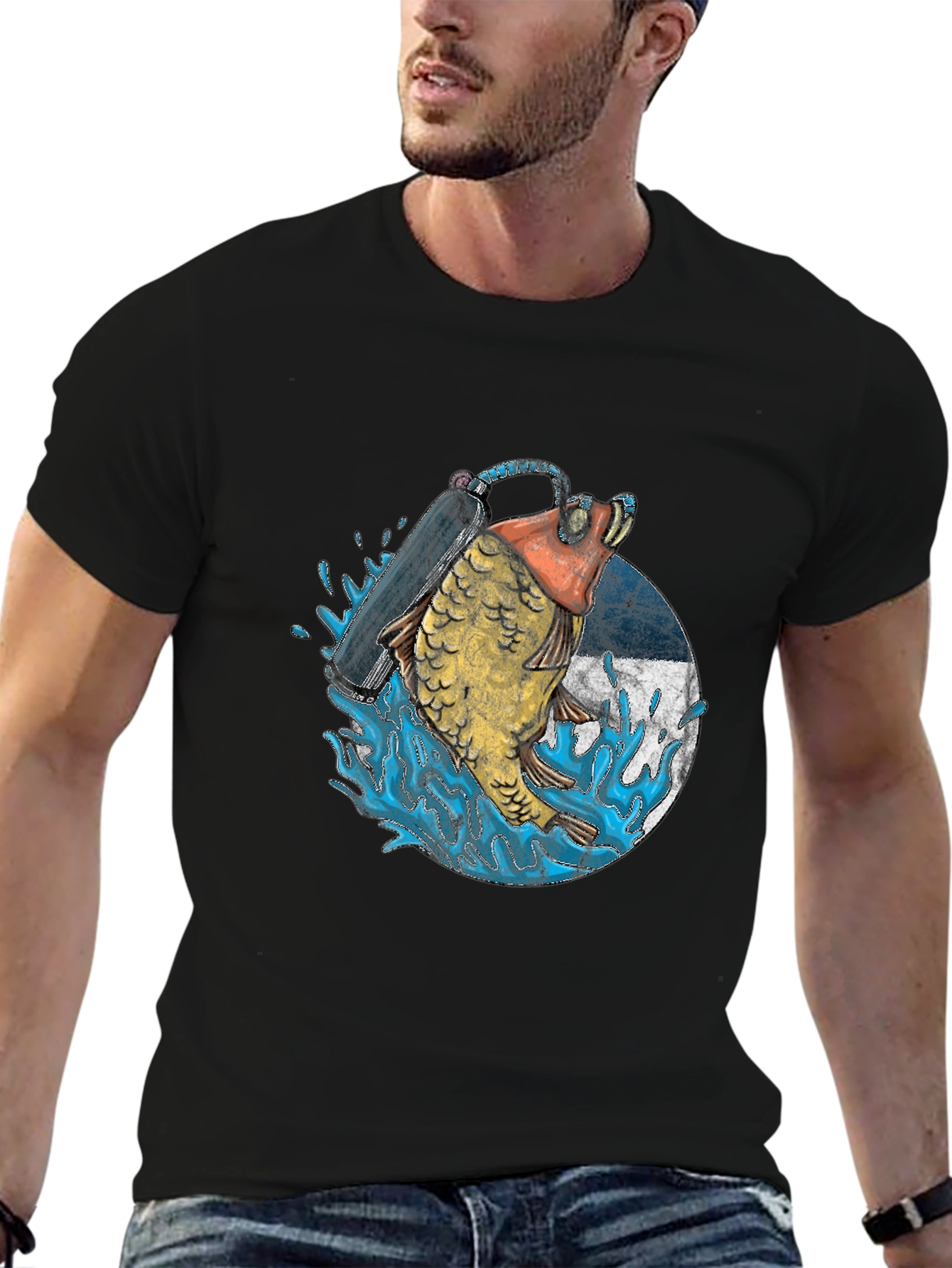Diving Fish Graphic Tee - Black