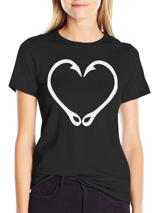 Fishing Hook Heart Graphic T-Shirt - Black