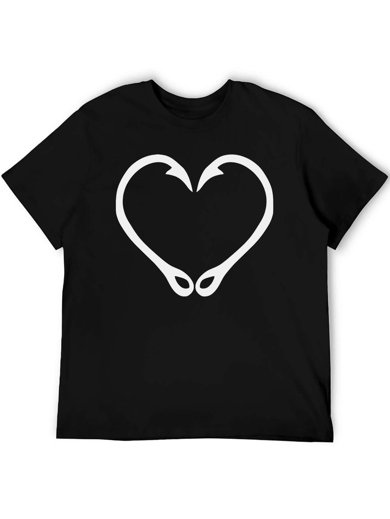 Fishing Hook Heart Graphic T-Shirt - Black