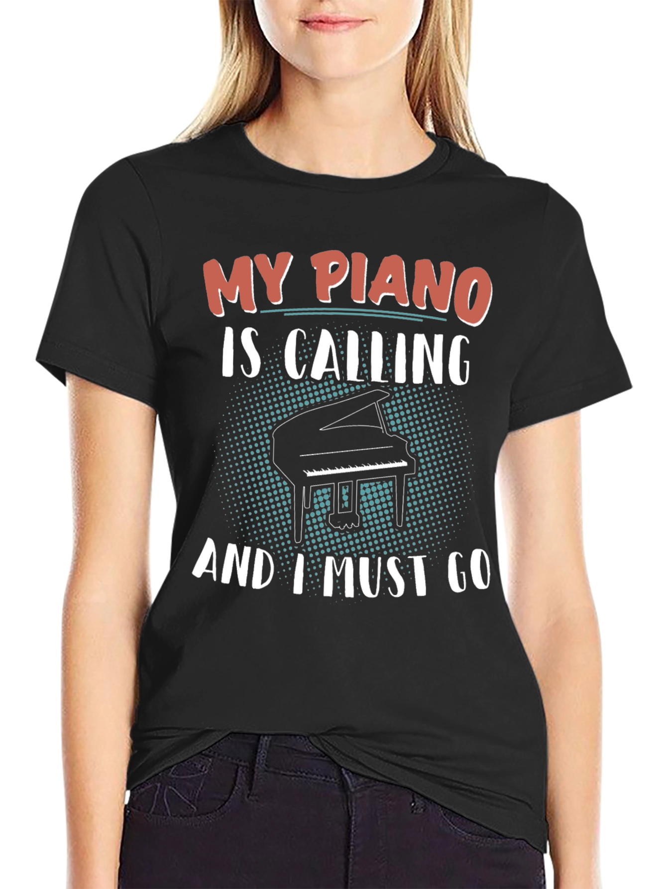 My Piano Is Calling Black T-Shirt