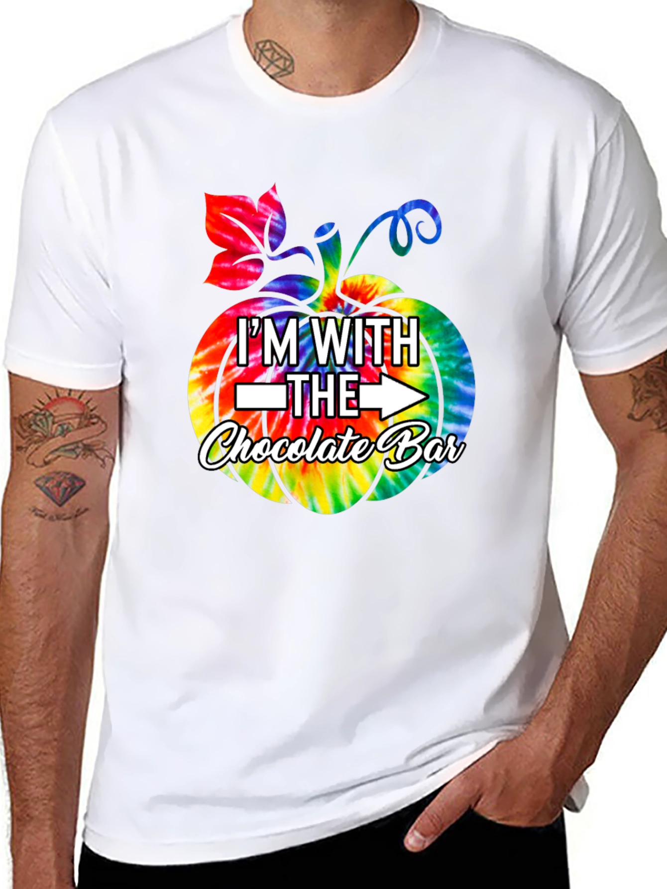 Im With The Chocolate Bar Tie Dye Pumpkin T-Shirt