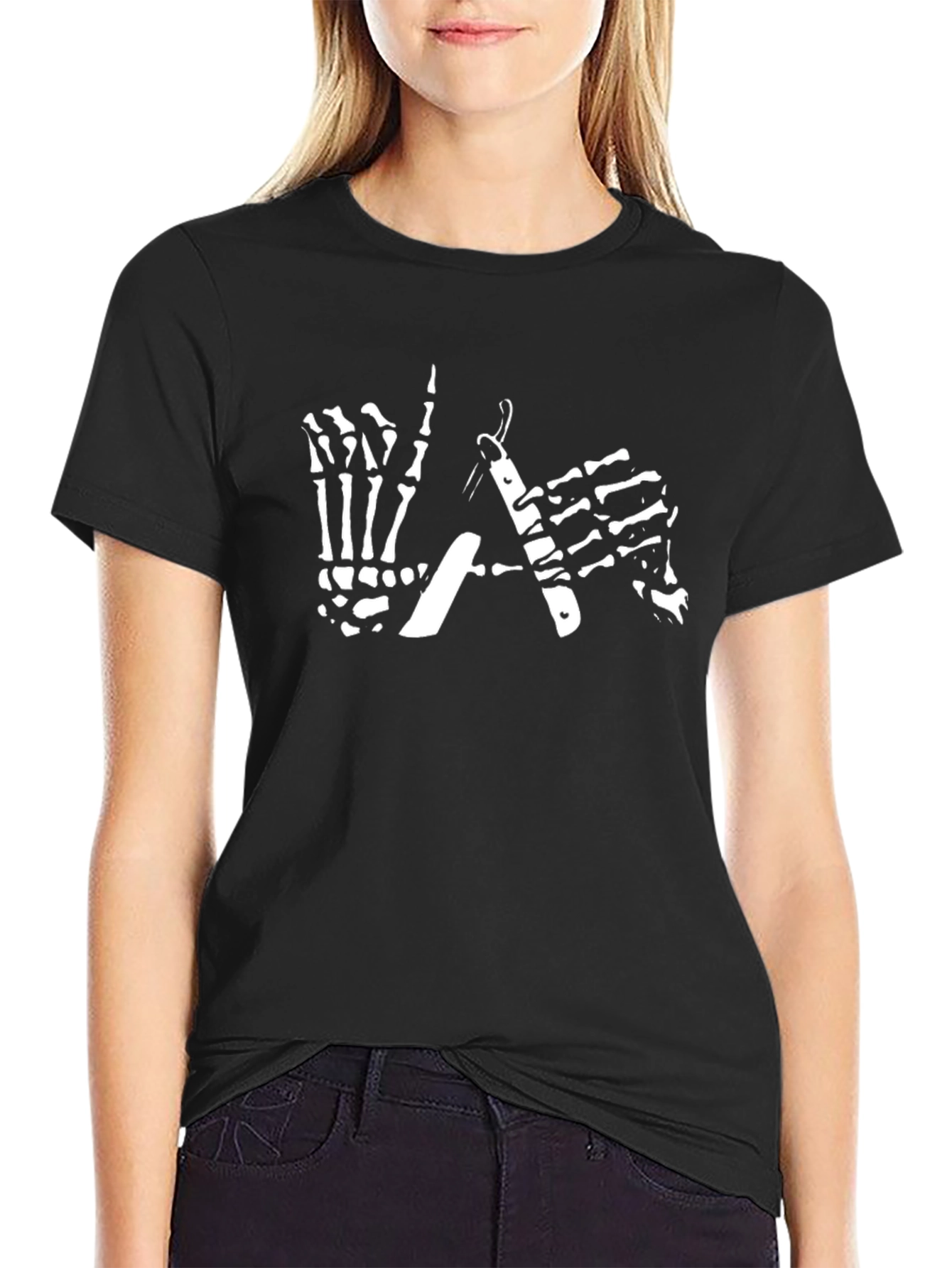 Skeleton Hands Barber Black T-Shirt