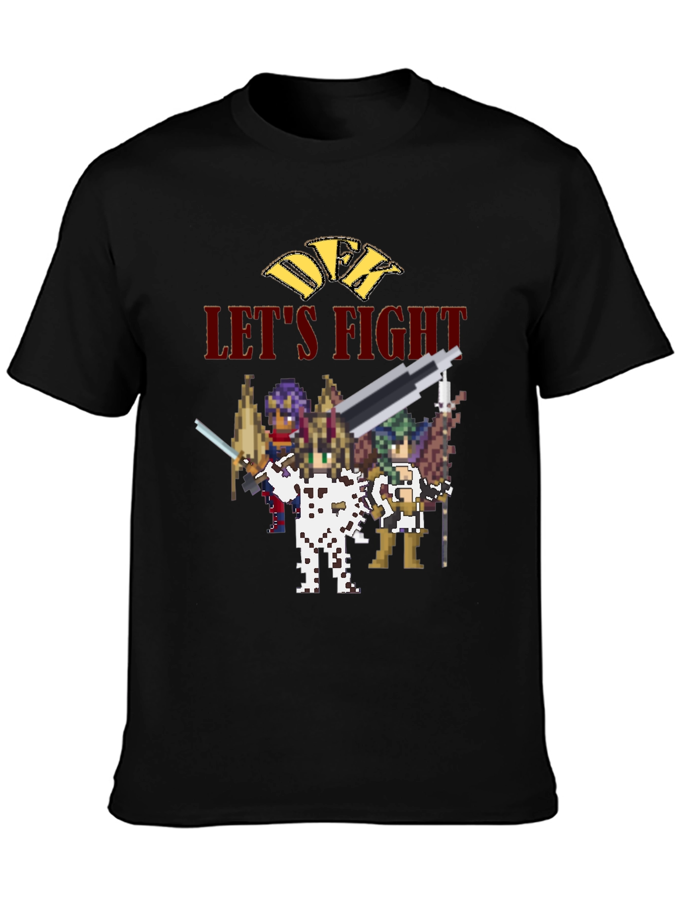 Retro Pixel Art Lets Fight Black T-Shirt