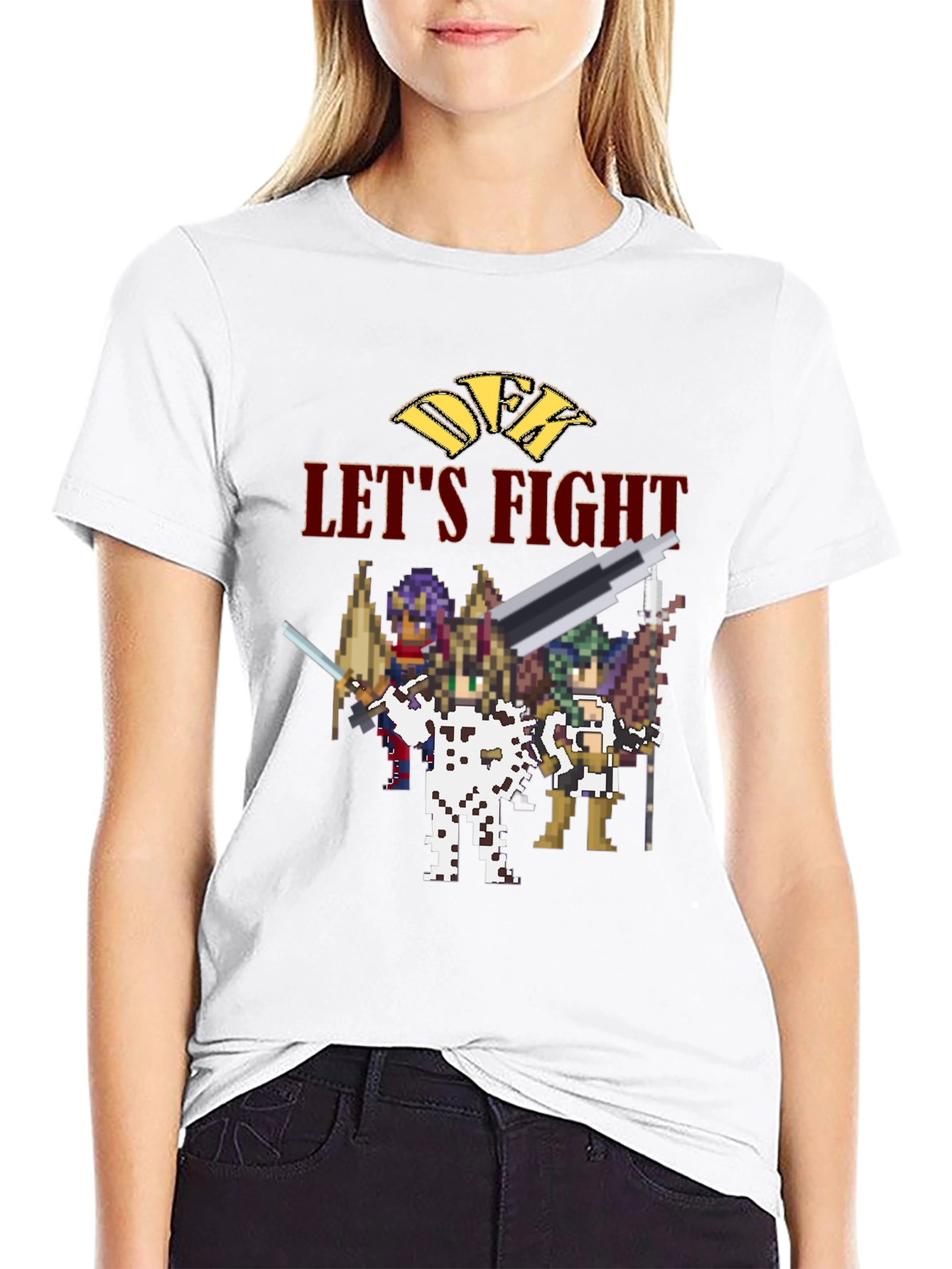 Retro Pixel Art Lets Fight Black T-Shirt