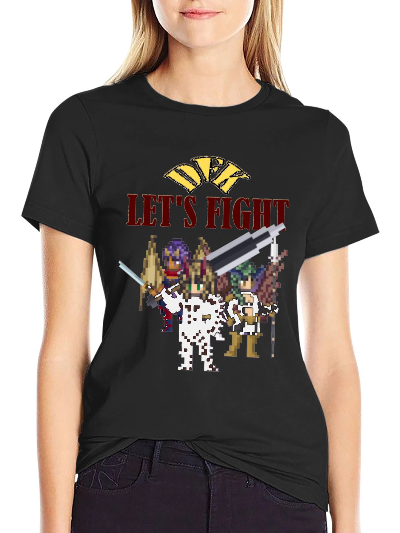 Retro Pixel Art Lets Fight Black T-Shirt