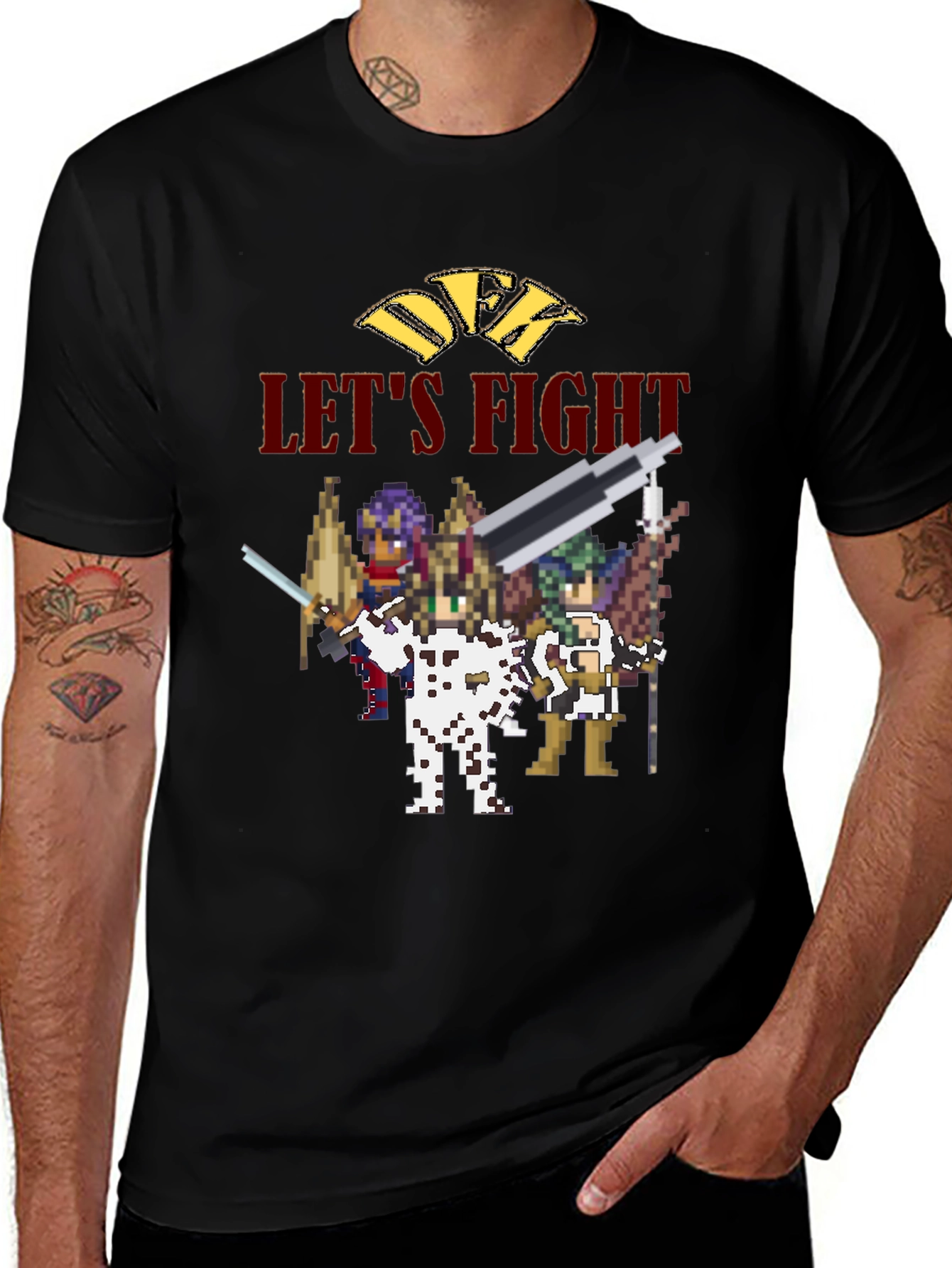 Retro Pixel Art Lets Fight Black T-Shirt