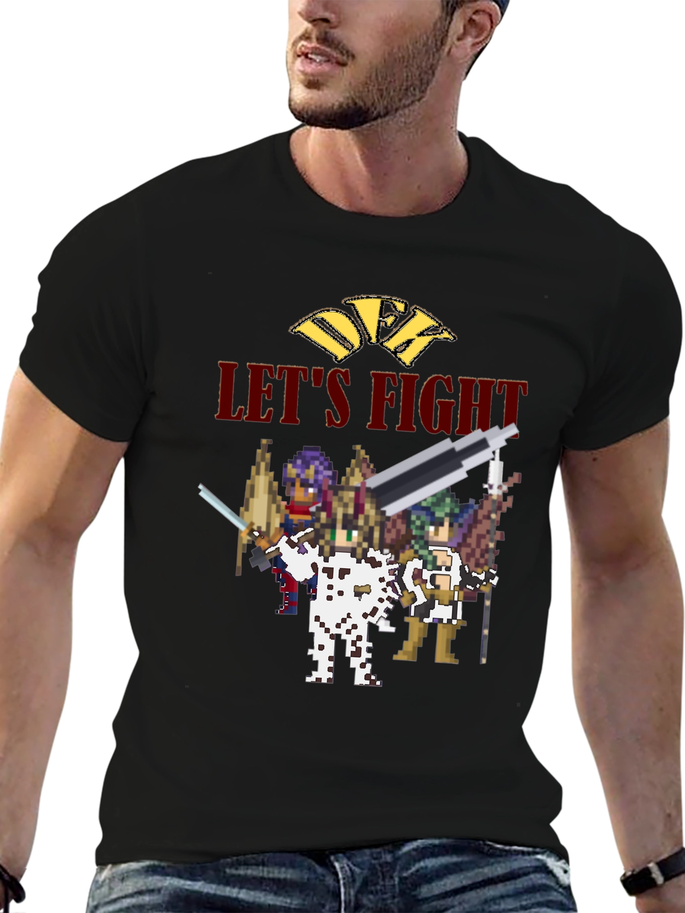 Retro Pixel Art Lets Fight Black T-Shirt