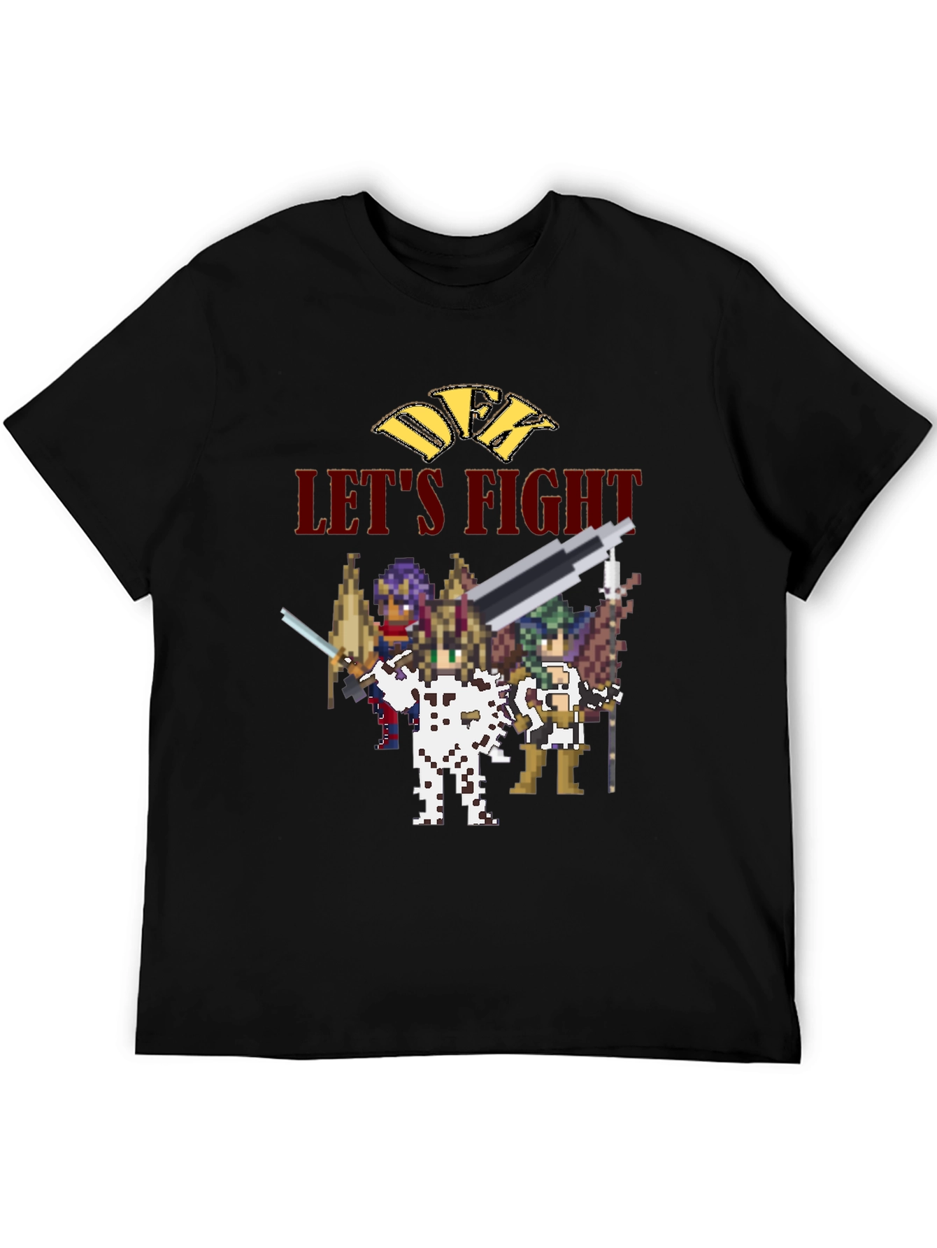 Retro Pixel Art Lets Fight Black T-Shirt