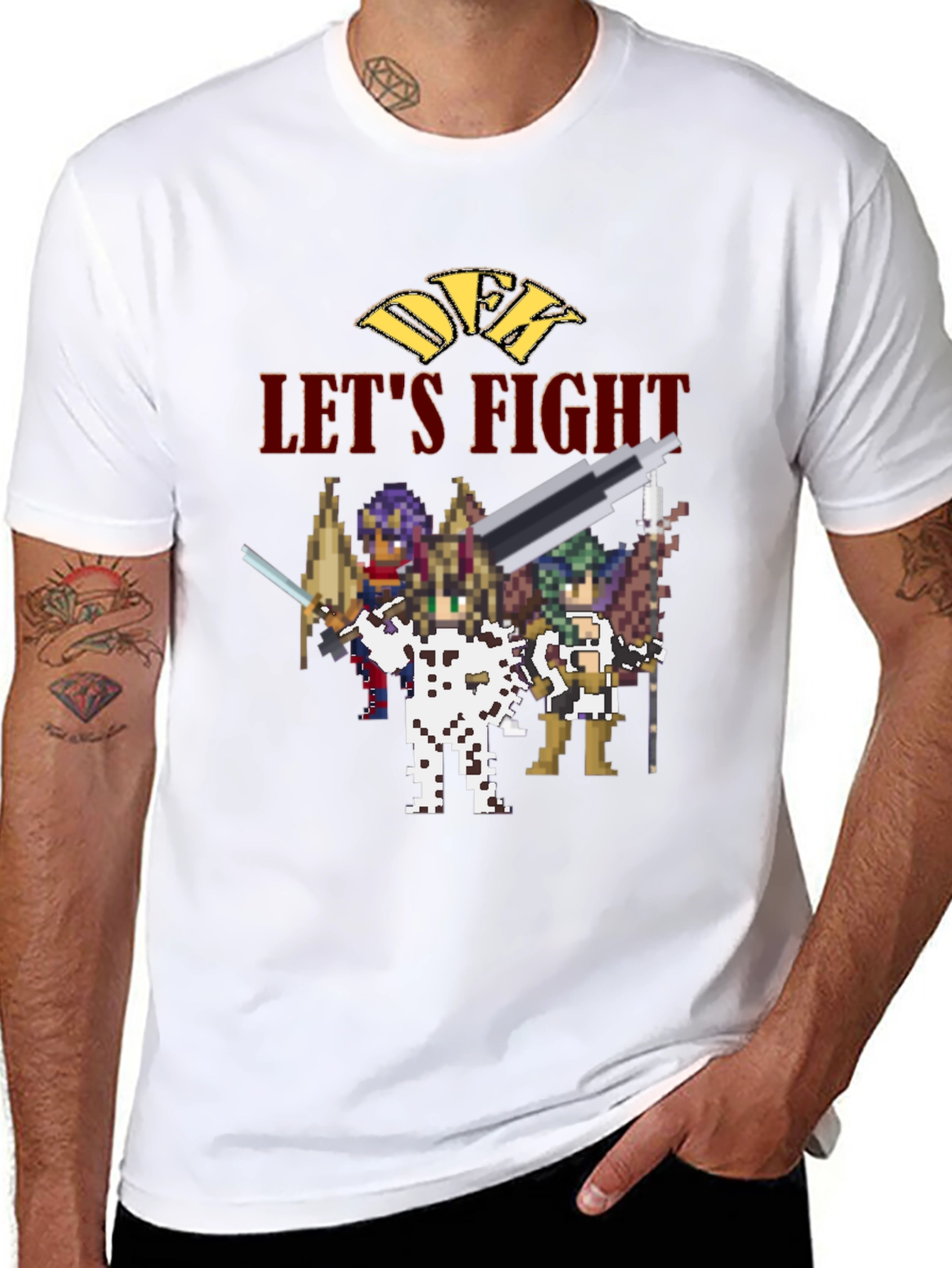 Retro Pixel Art Lets Fight Black T-Shirt
