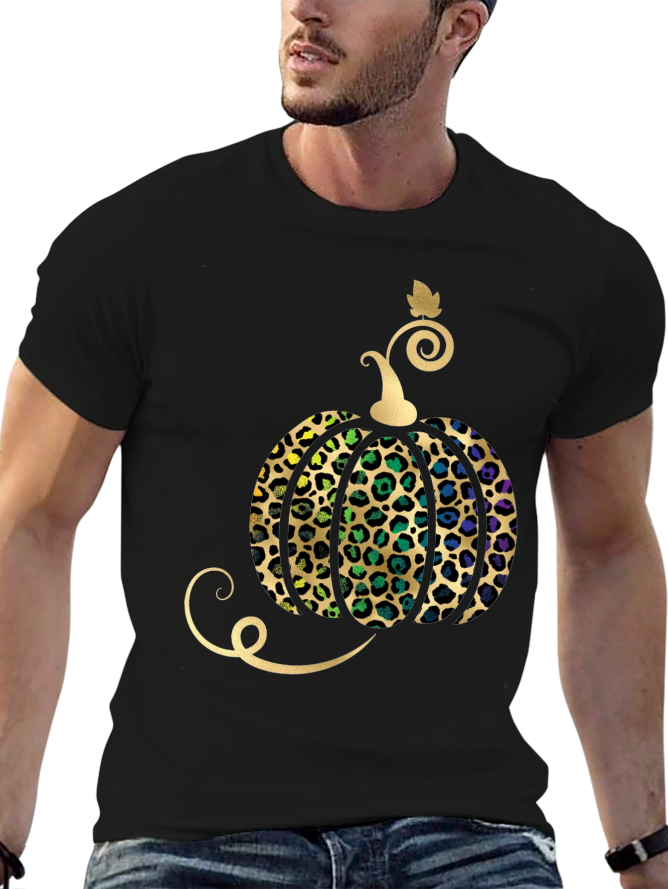 Leopard Print Pumpkin Halloween T-Shirt
