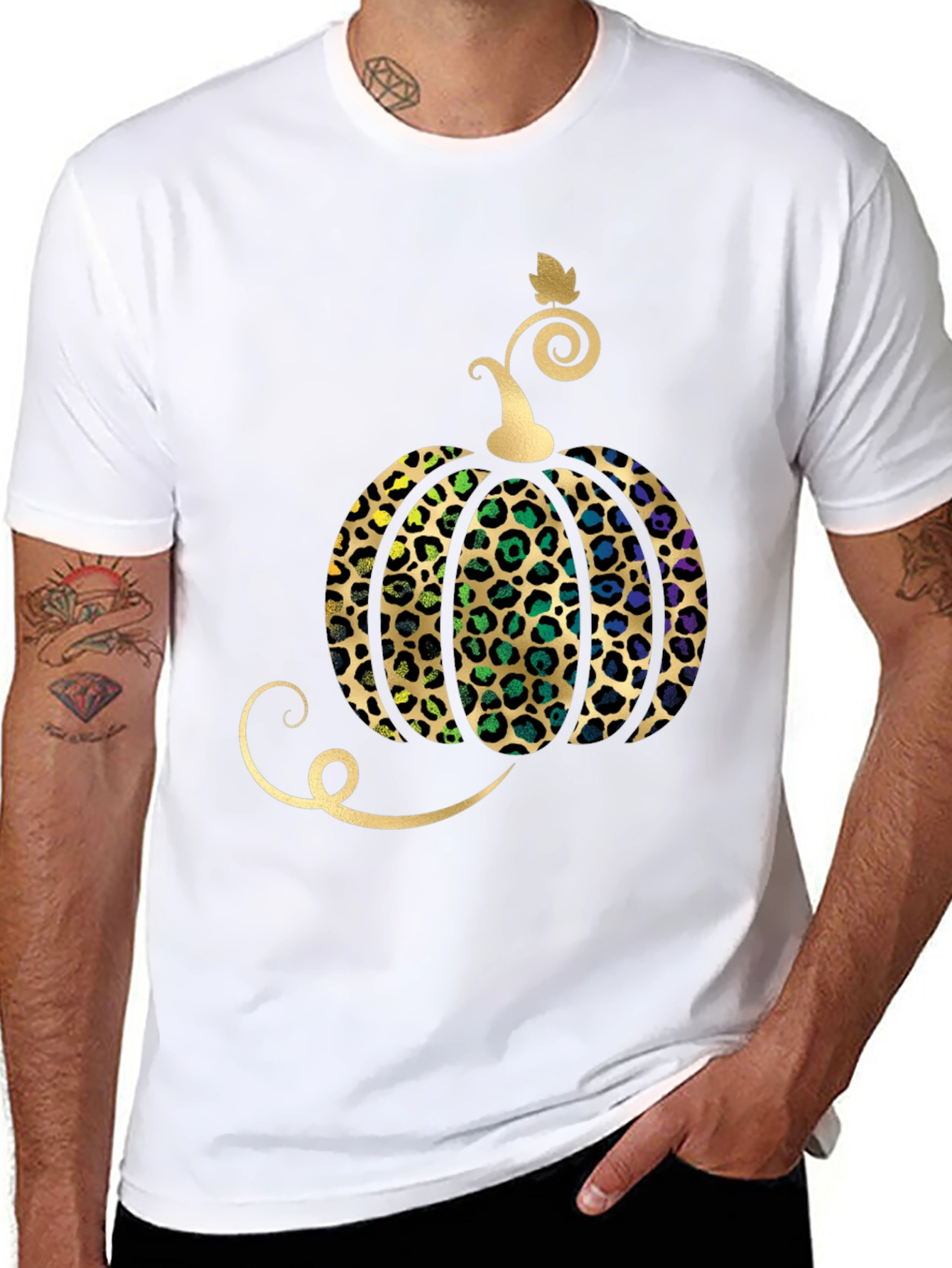 Leopard Print Pumpkin Halloween T-Shirt