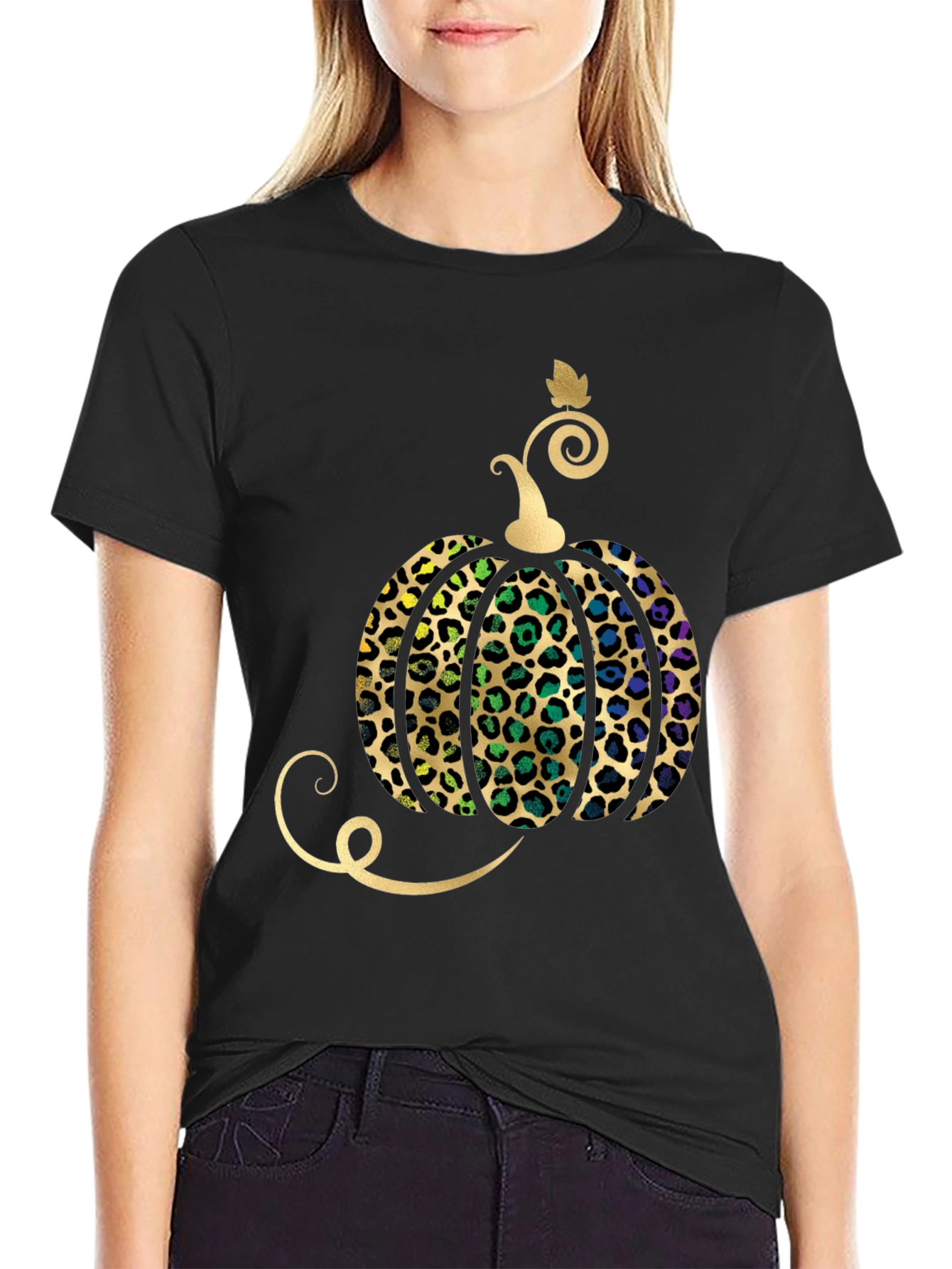 Leopard Print Pumpkin Halloween T-Shirt