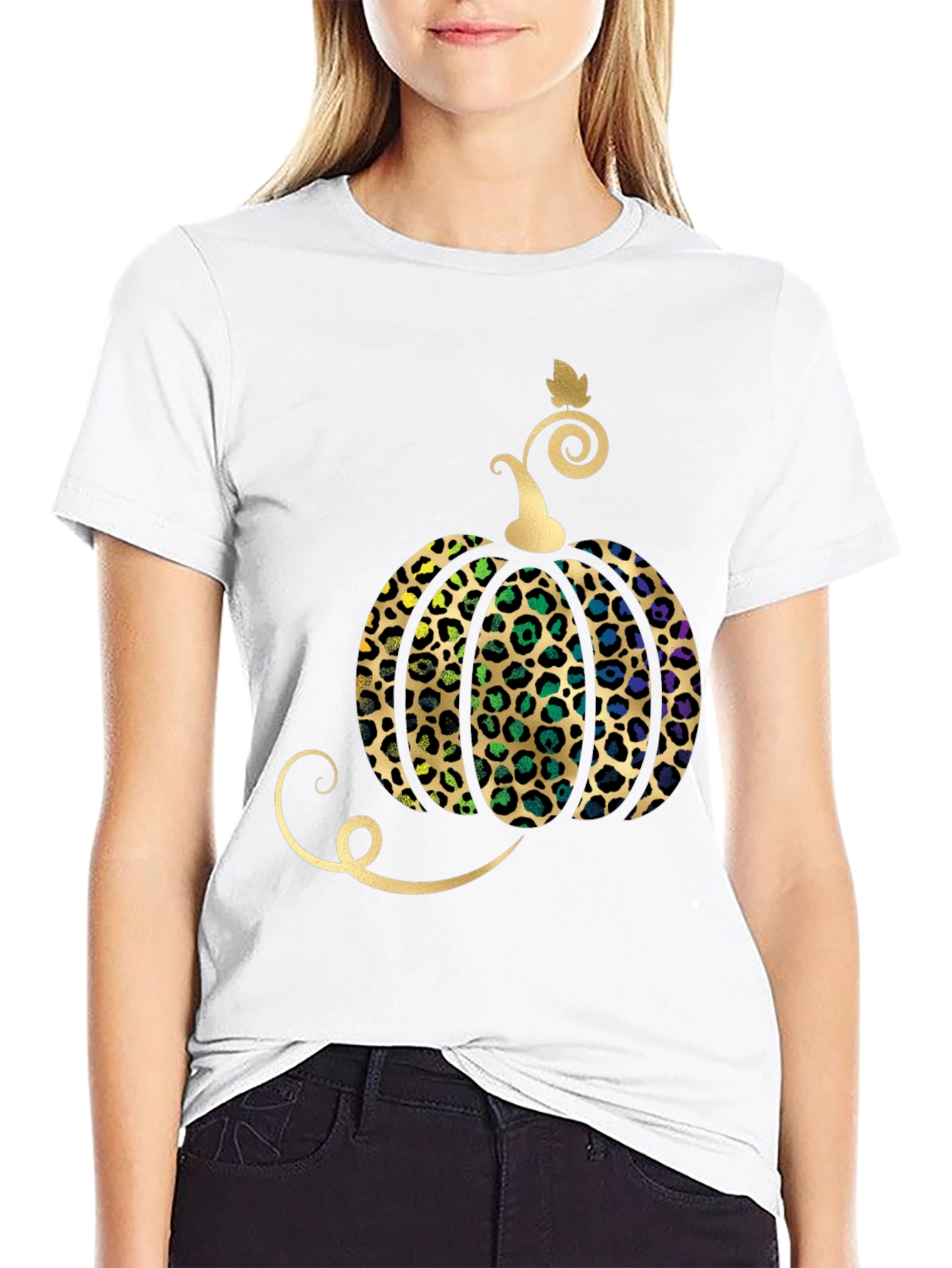 Leopard Print Pumpkin Halloween T-Shirt