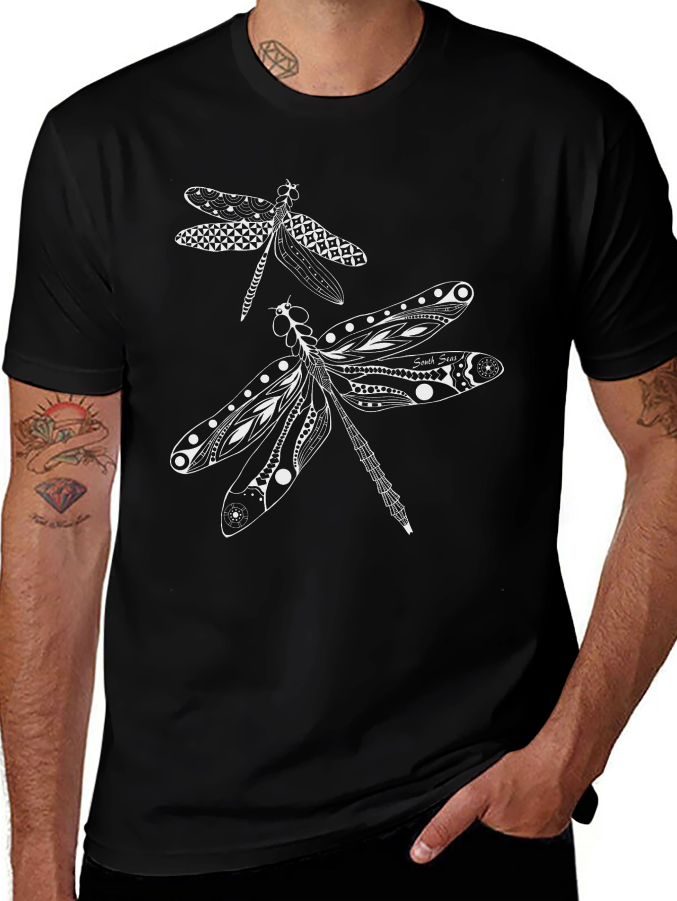 Dragonfly Graphic Print Black T-Shirt