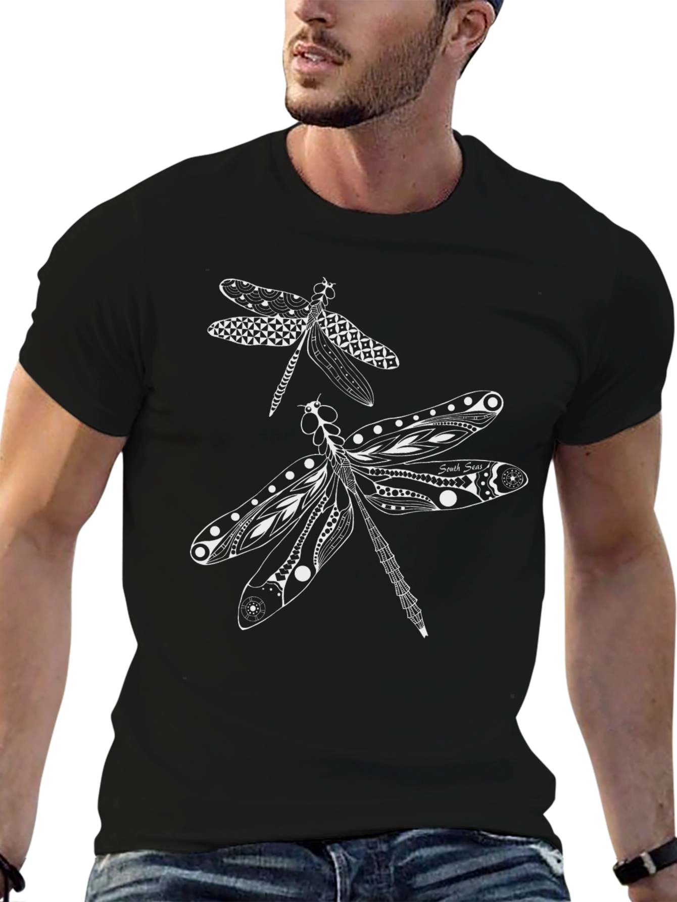 Dragonfly Graphic Print Black T-Shirt