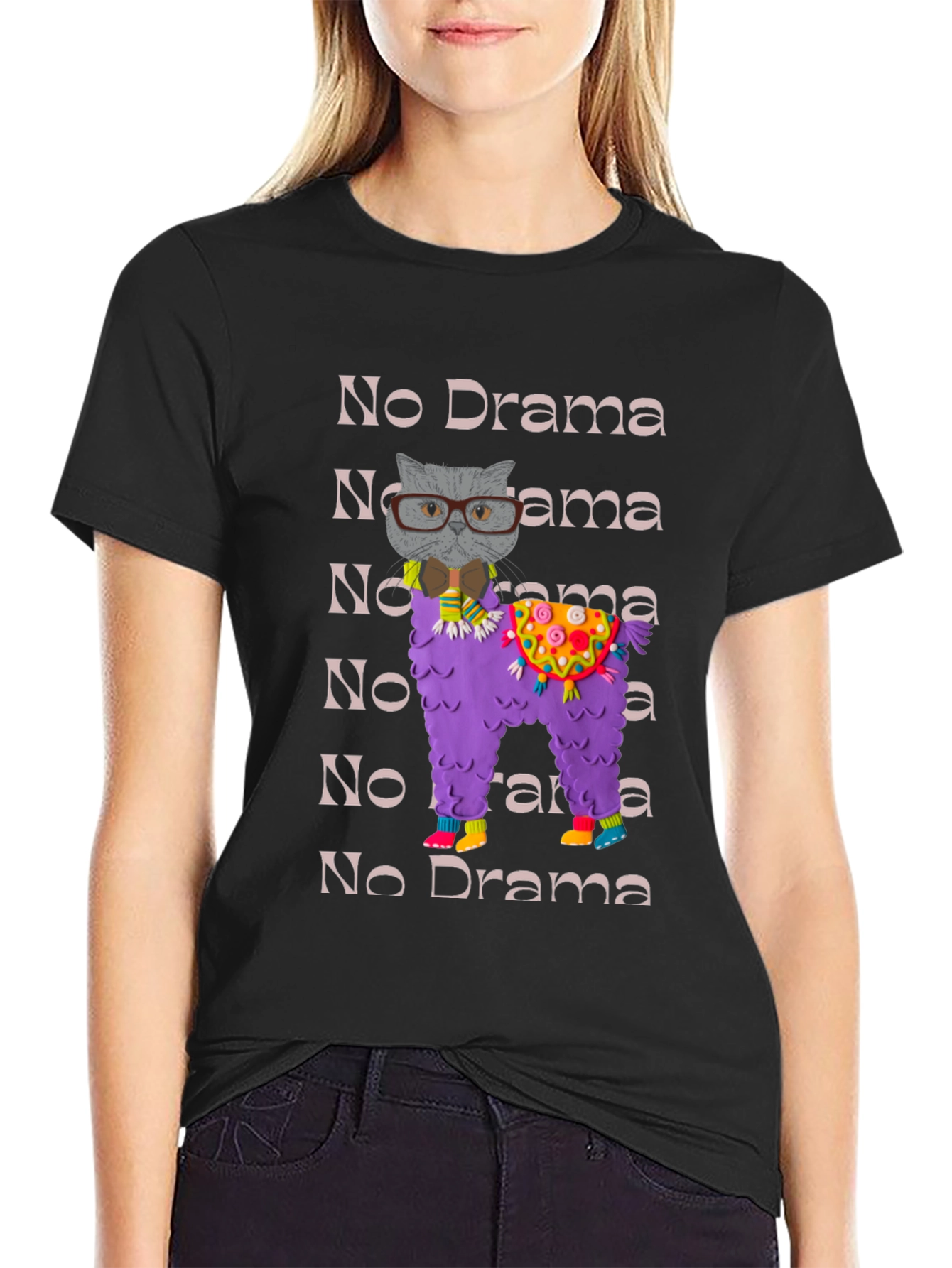 No Drama Llama & Cat T-Shirt Funny Graphic Tee