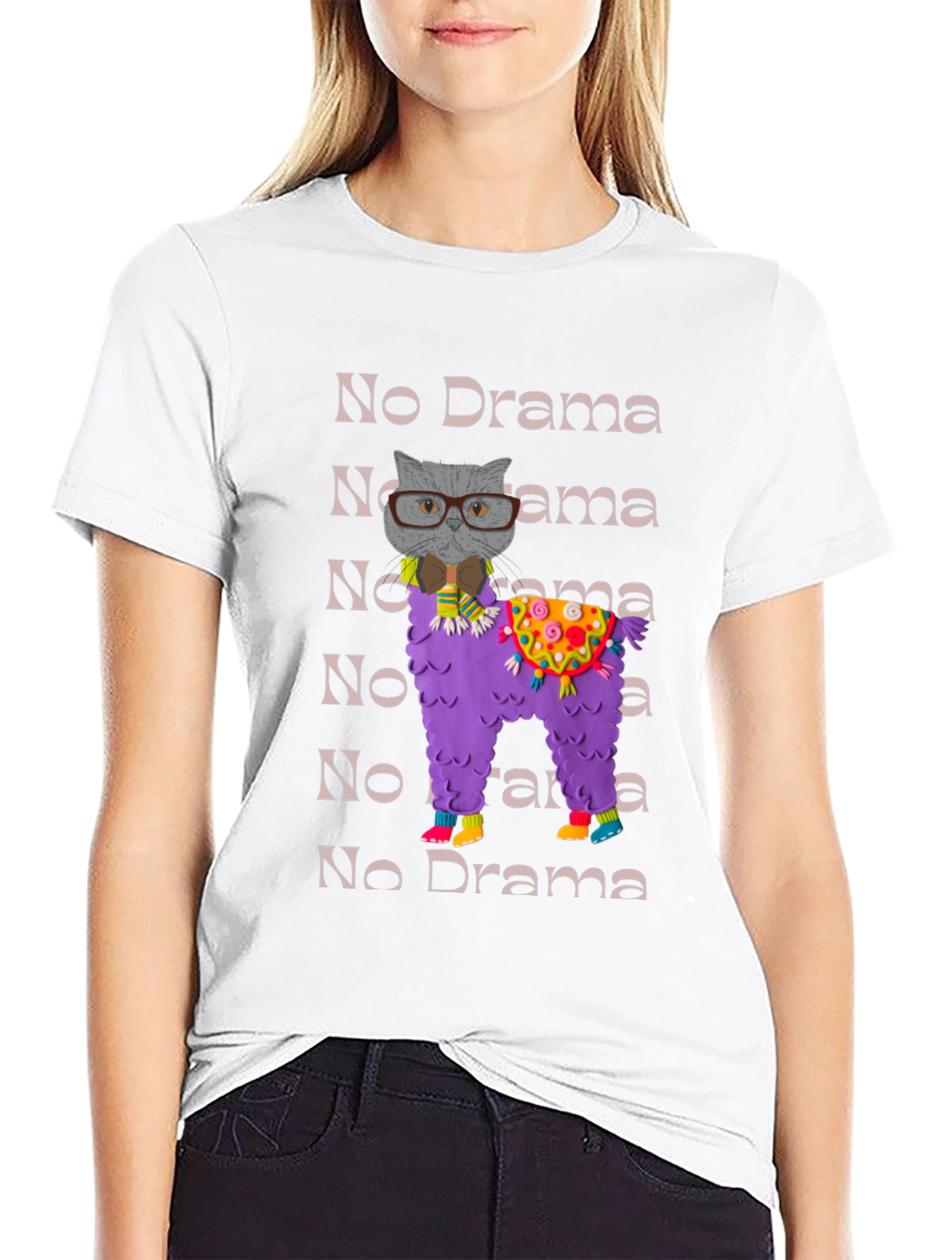 No Drama Llama & Cat T-Shirt Funny Graphic Tee