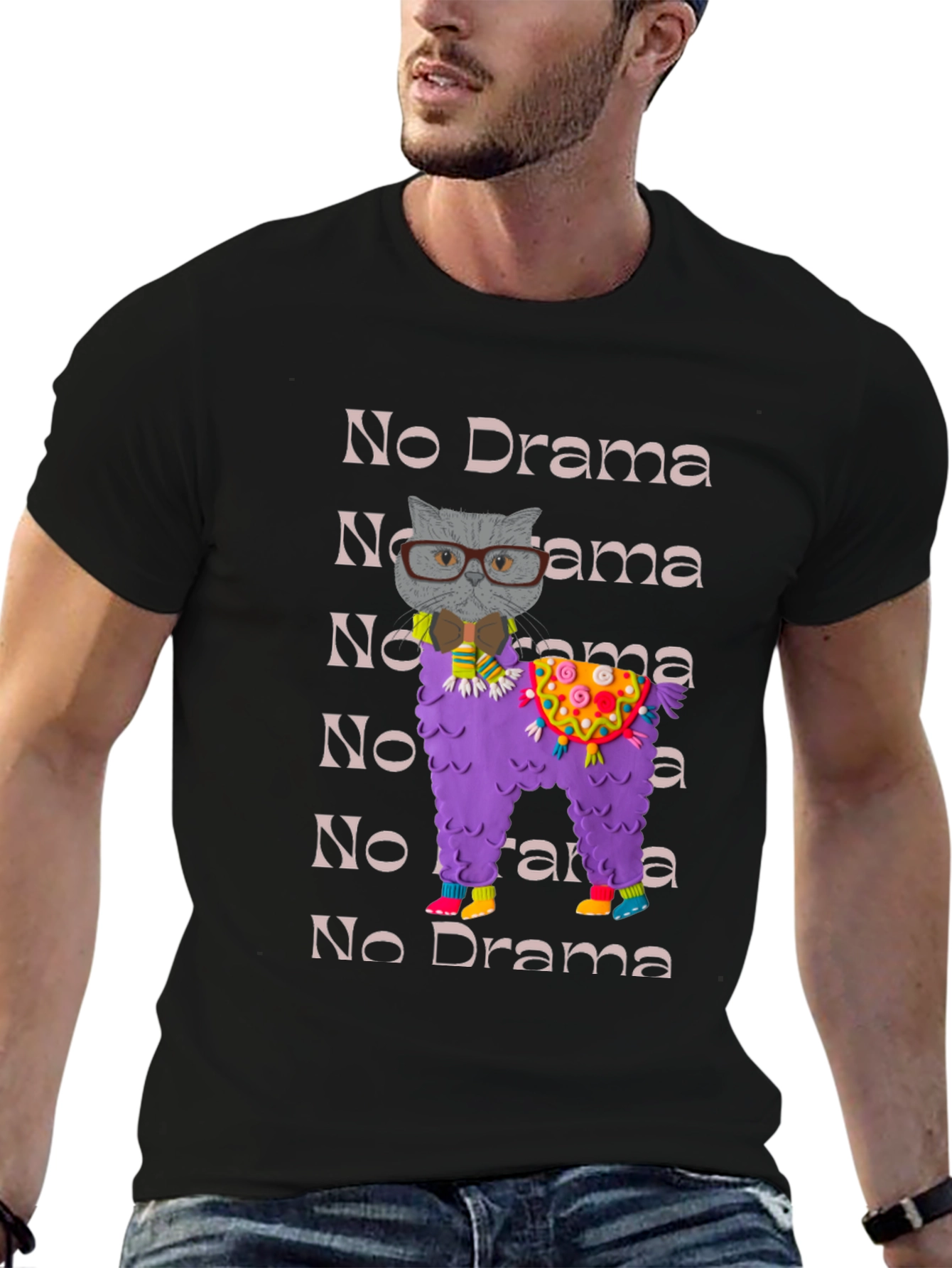 No Drama Llama & Cat T-Shirt Funny Graphic Tee