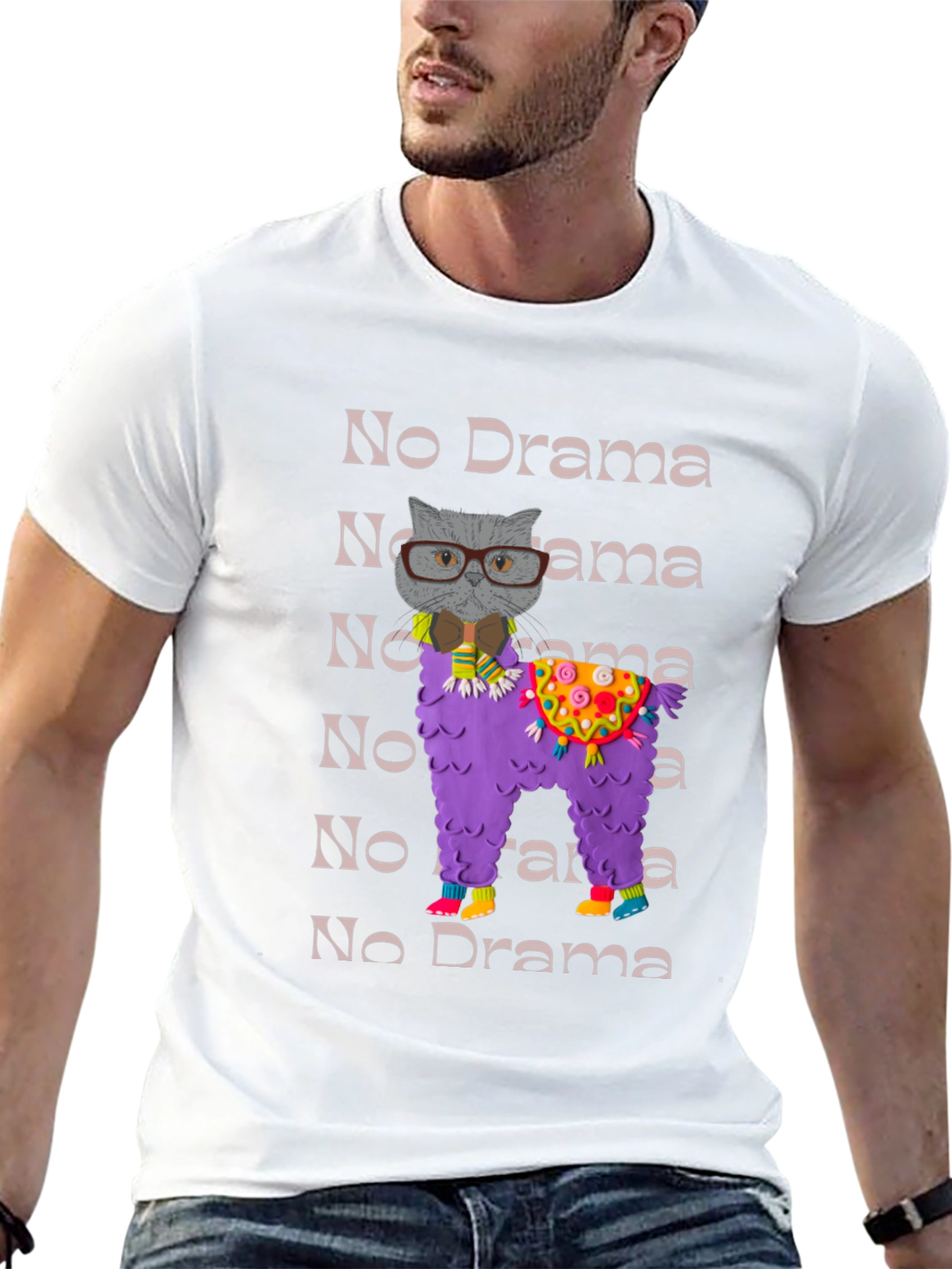No Drama Llama & Cat T-Shirt Funny Graphic Tee