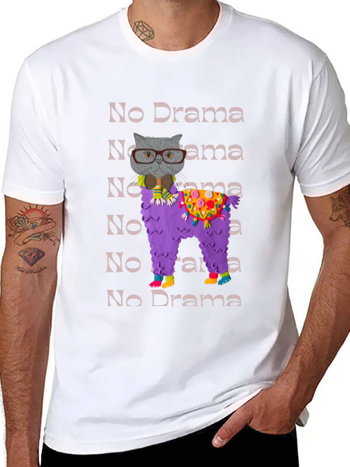 No Drama Llama & Cat T-Shirt Funny Graphic Tee