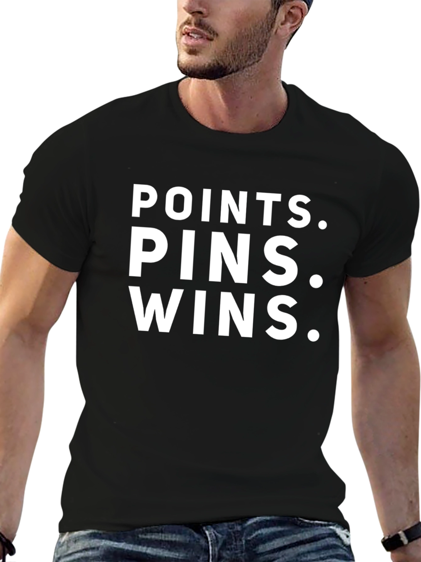 Points Pins Wins Black Graphic Tee