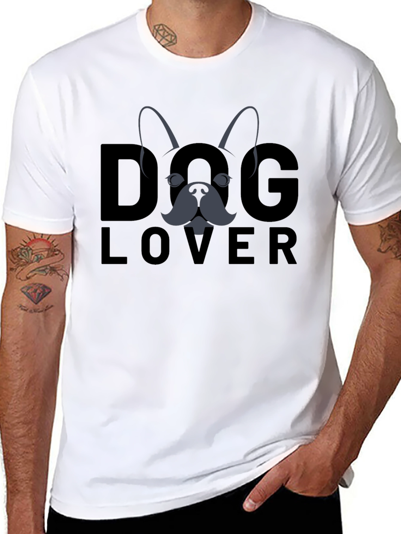 Dog Lover Graphic Tee - Black Cotton T-Shirt