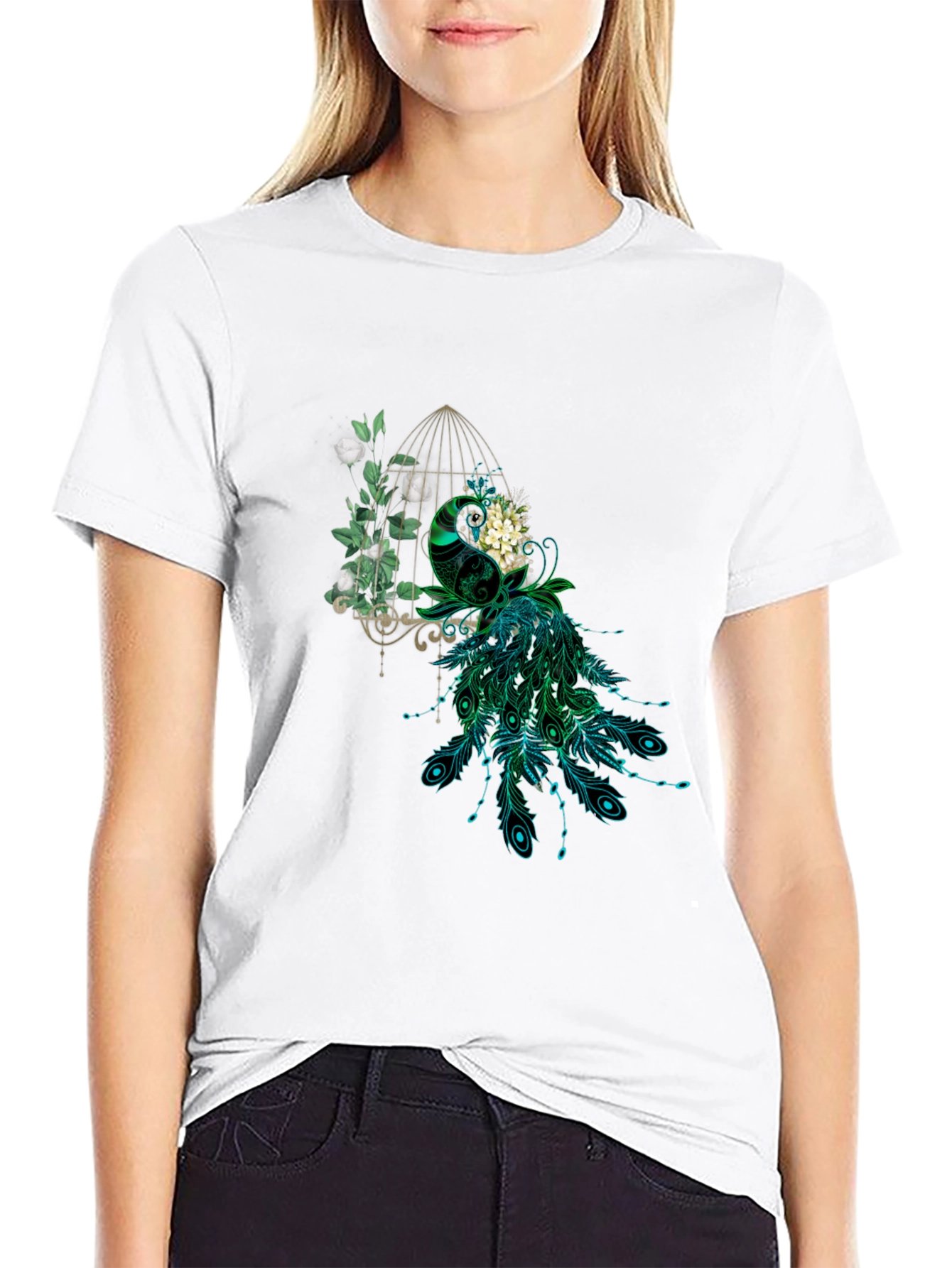 Peacock Cage Graphic T-Shirt