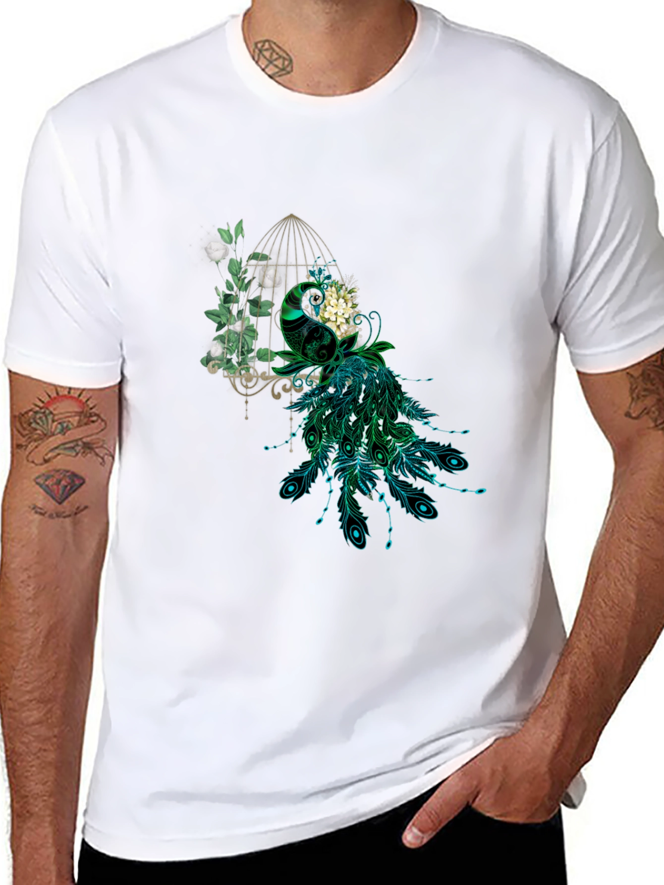Peacock Cage Graphic T-Shirt