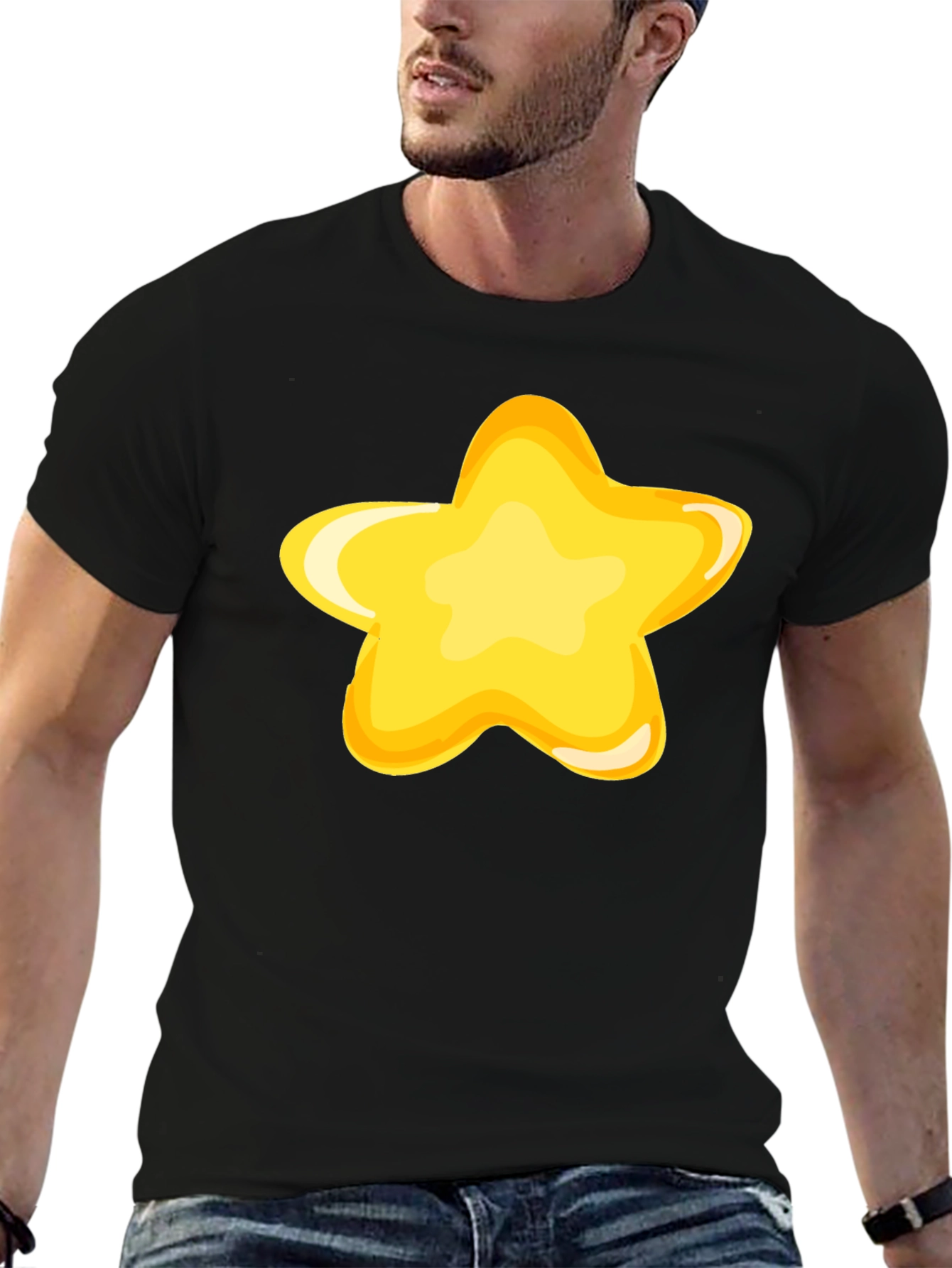 Black T-Shirt with Fun Yellow Star Graphic