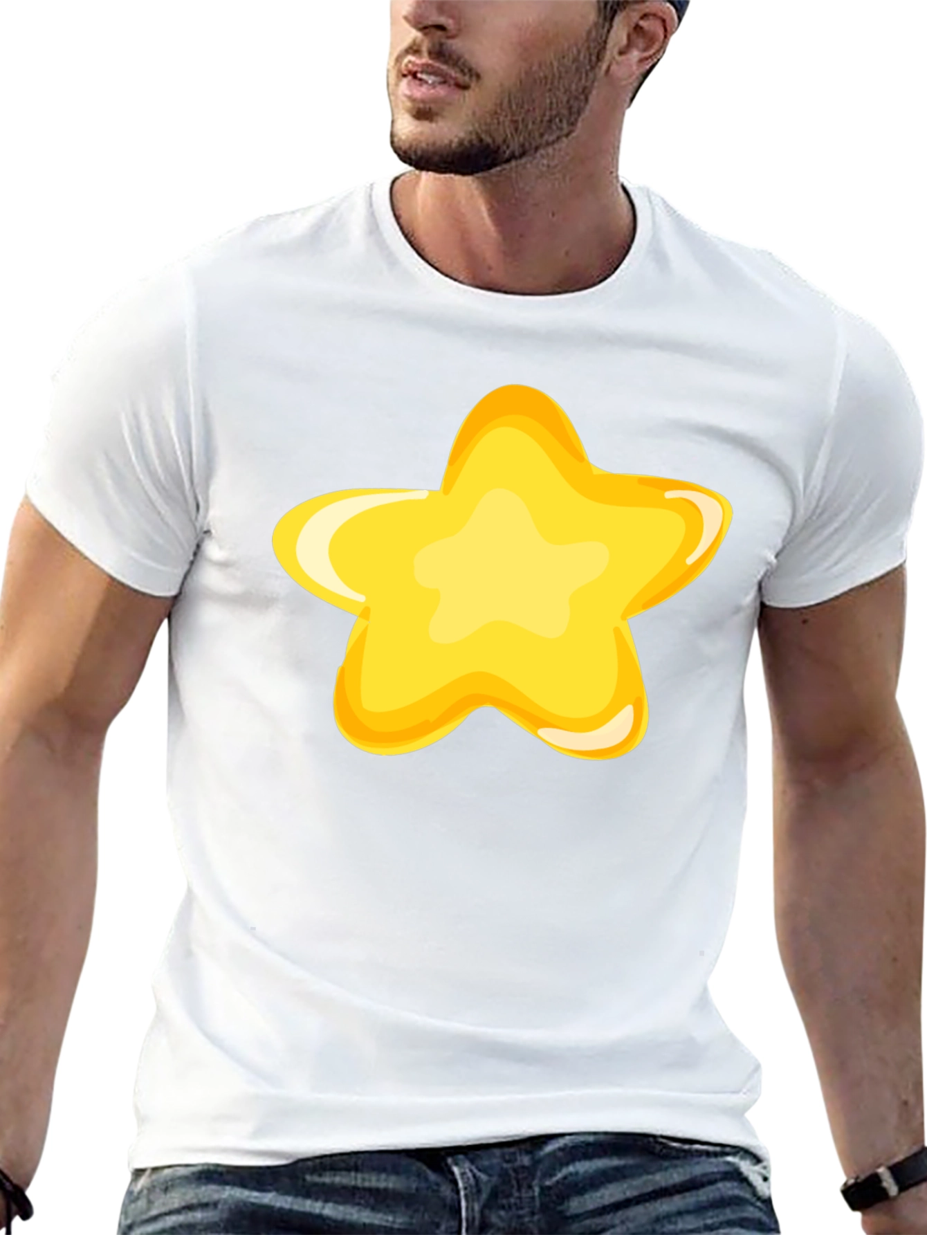 Black T-Shirt with Fun Yellow Star Graphic