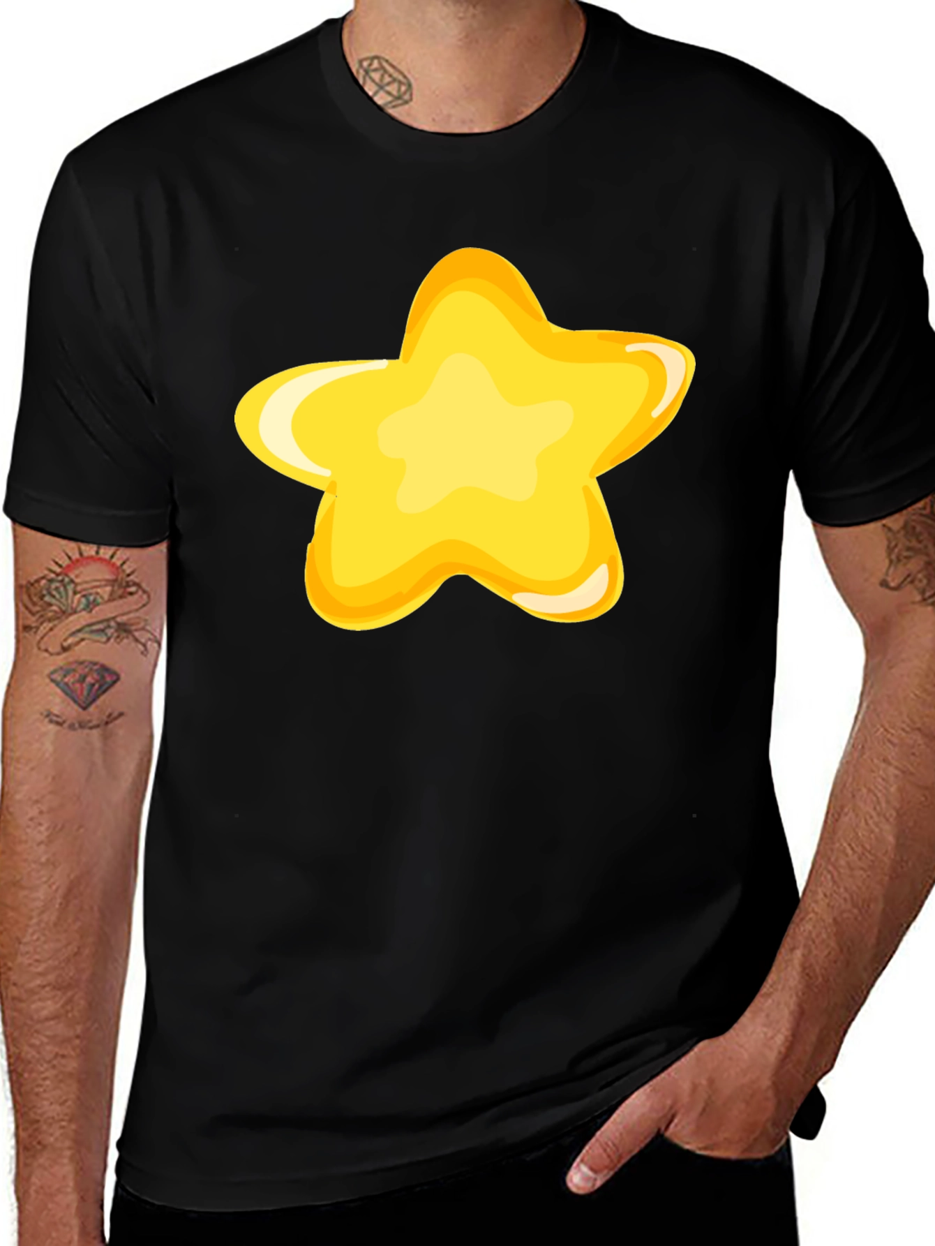 Black T-Shirt with Fun Yellow Star Graphic