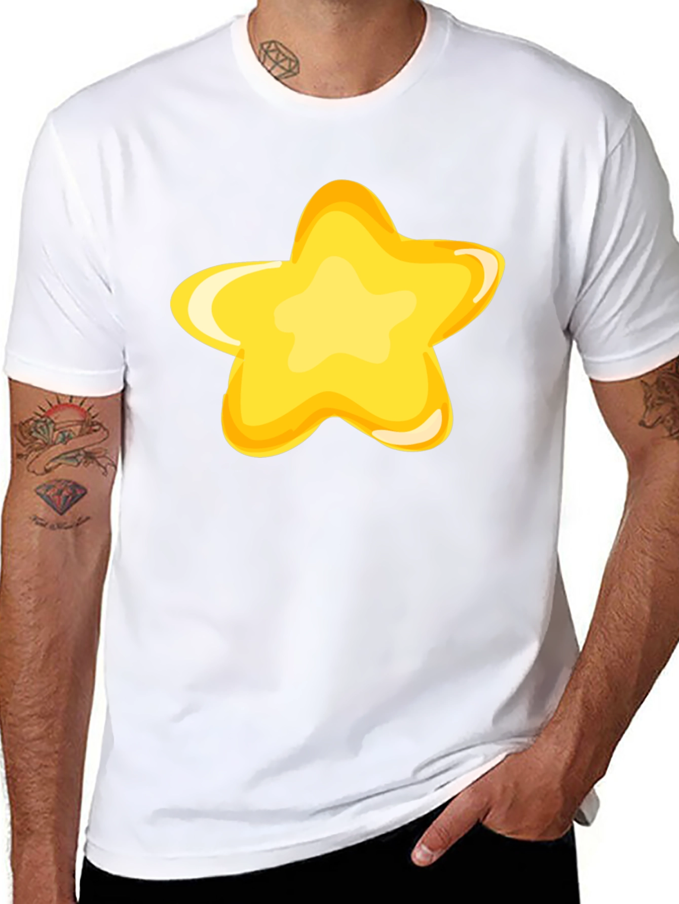 Black T-Shirt with Fun Yellow Star Graphic