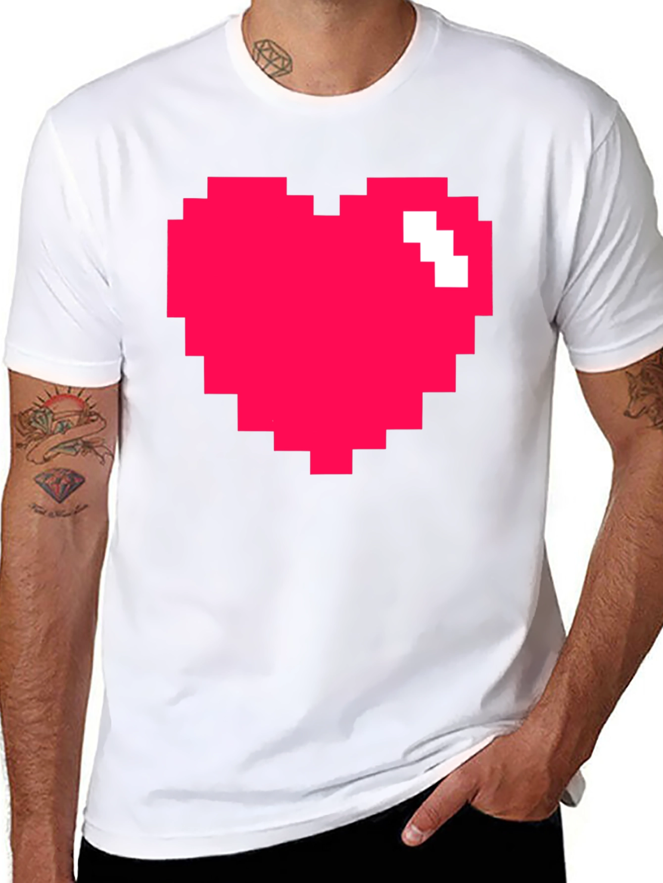 Pixel Heart Graphic Black T-Shirt - Gamer Style