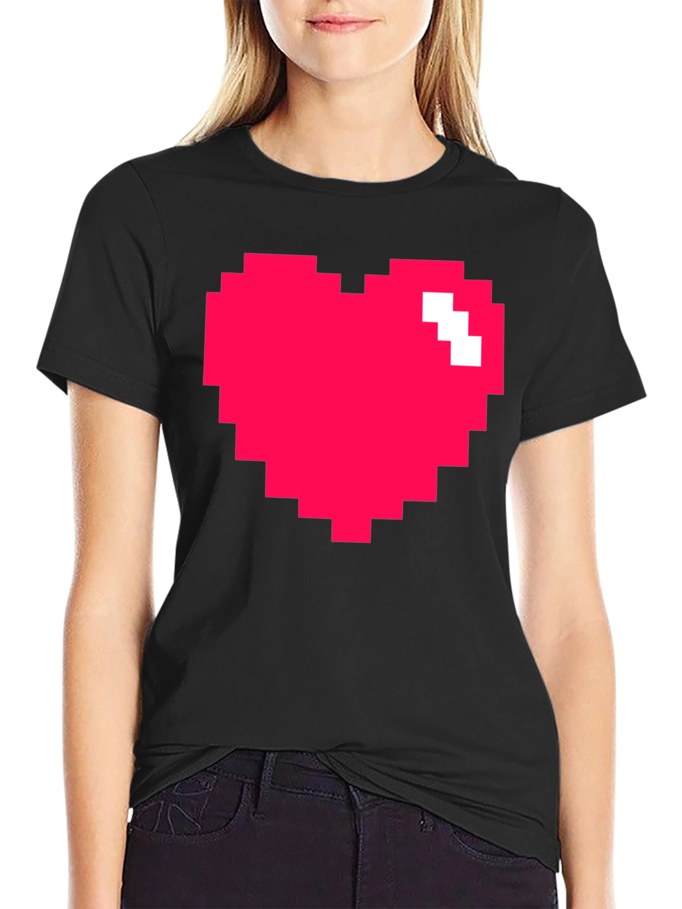 Pixel Heart Graphic Black T-Shirt - Gamer Style