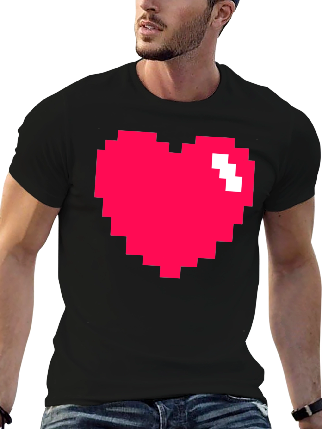 Pixel Heart Graphic Black T-Shirt - Gamer Style