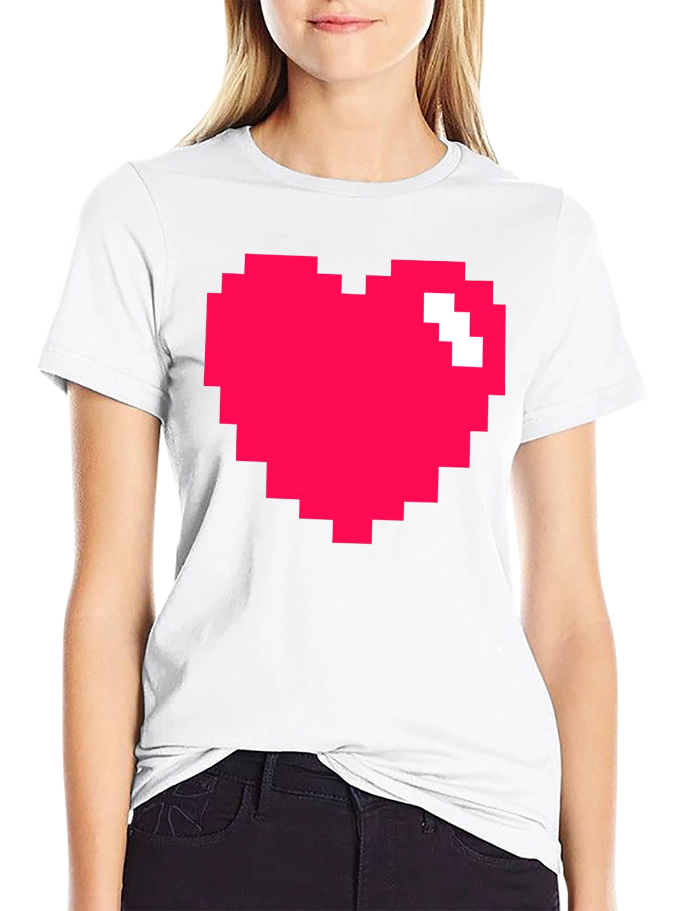 Pixel Heart Graphic Black T-Shirt - Gamer Style