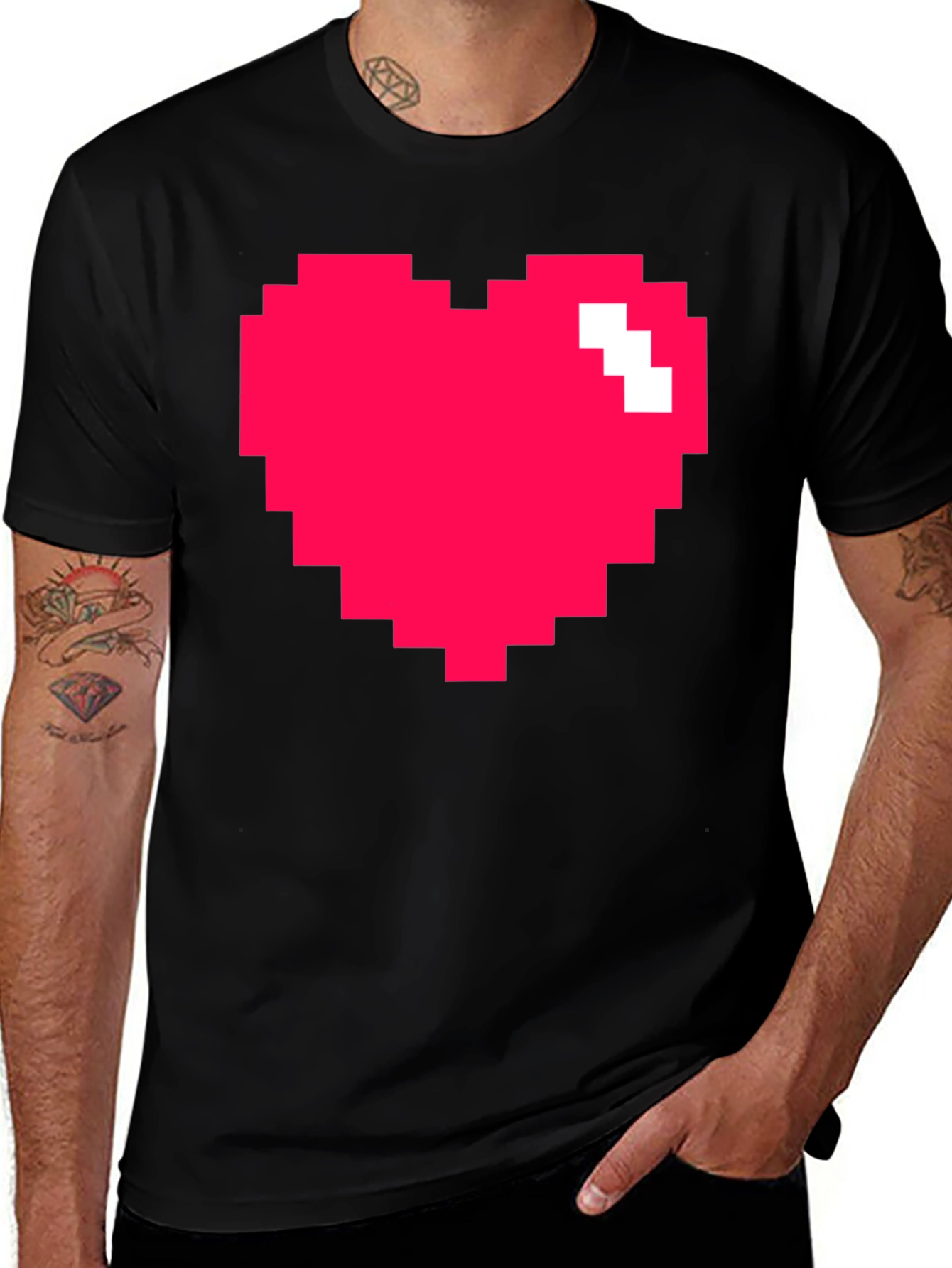 Pixel Heart Graphic Black T-Shirt - Gamer Style