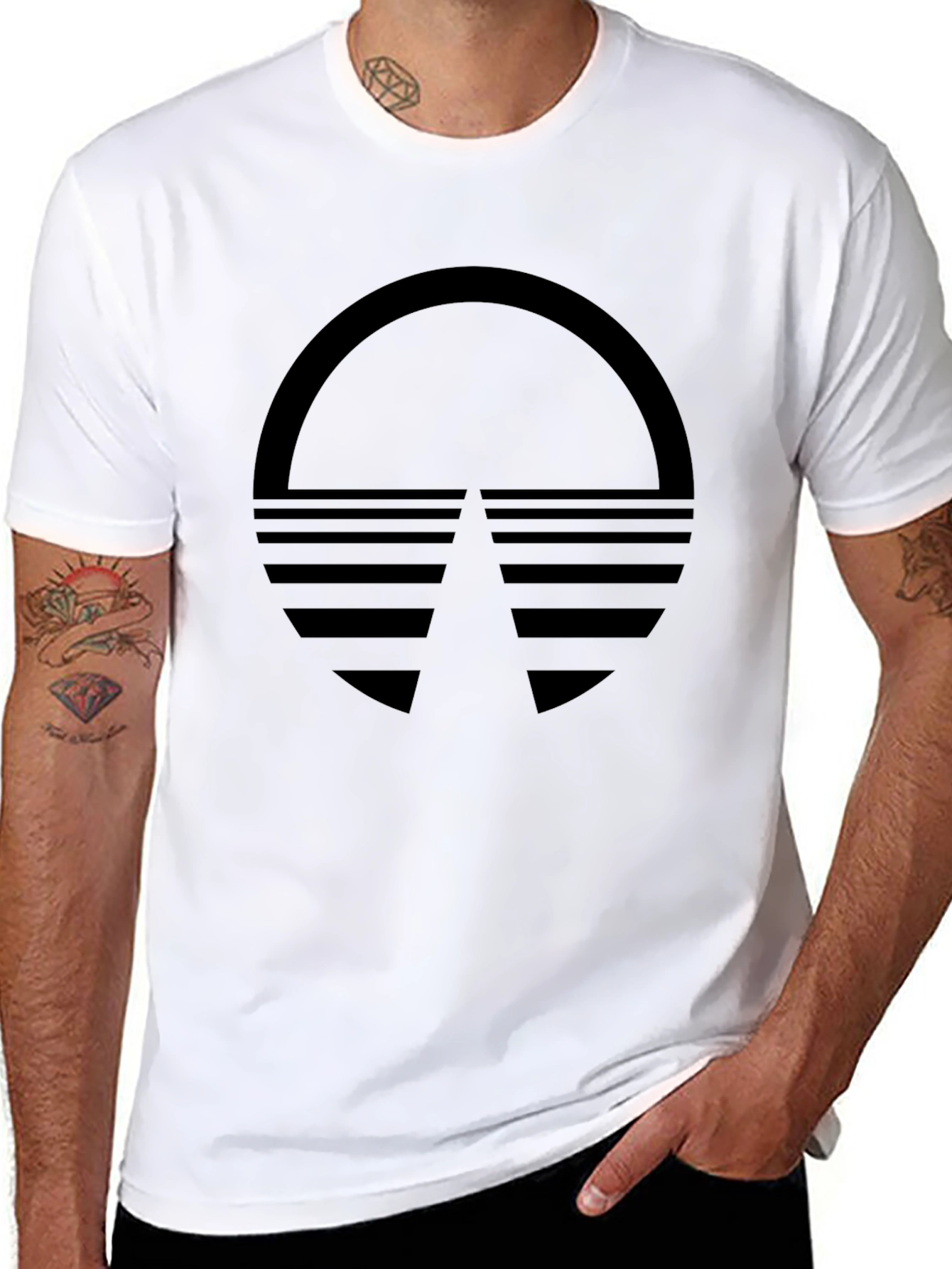 Retro Sunset Graphic Tee - Black Cotton Blend