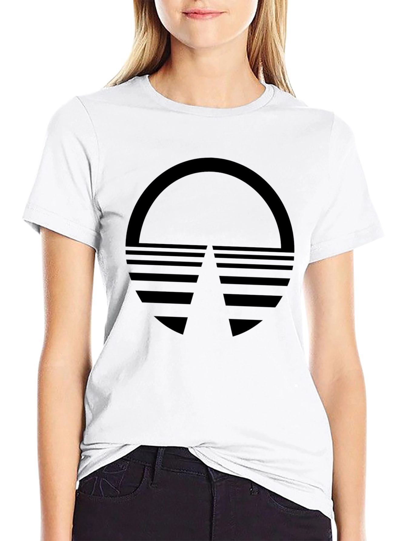 Retro Sunset Graphic Tee - Black Cotton Blend