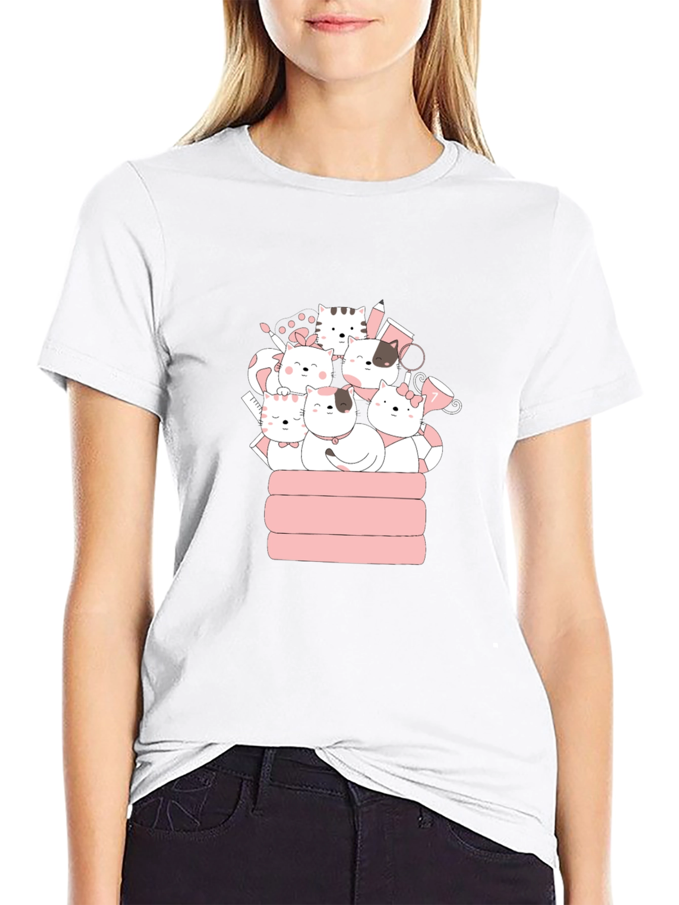 Cute Cats T-Shirt - Black Crew Neck