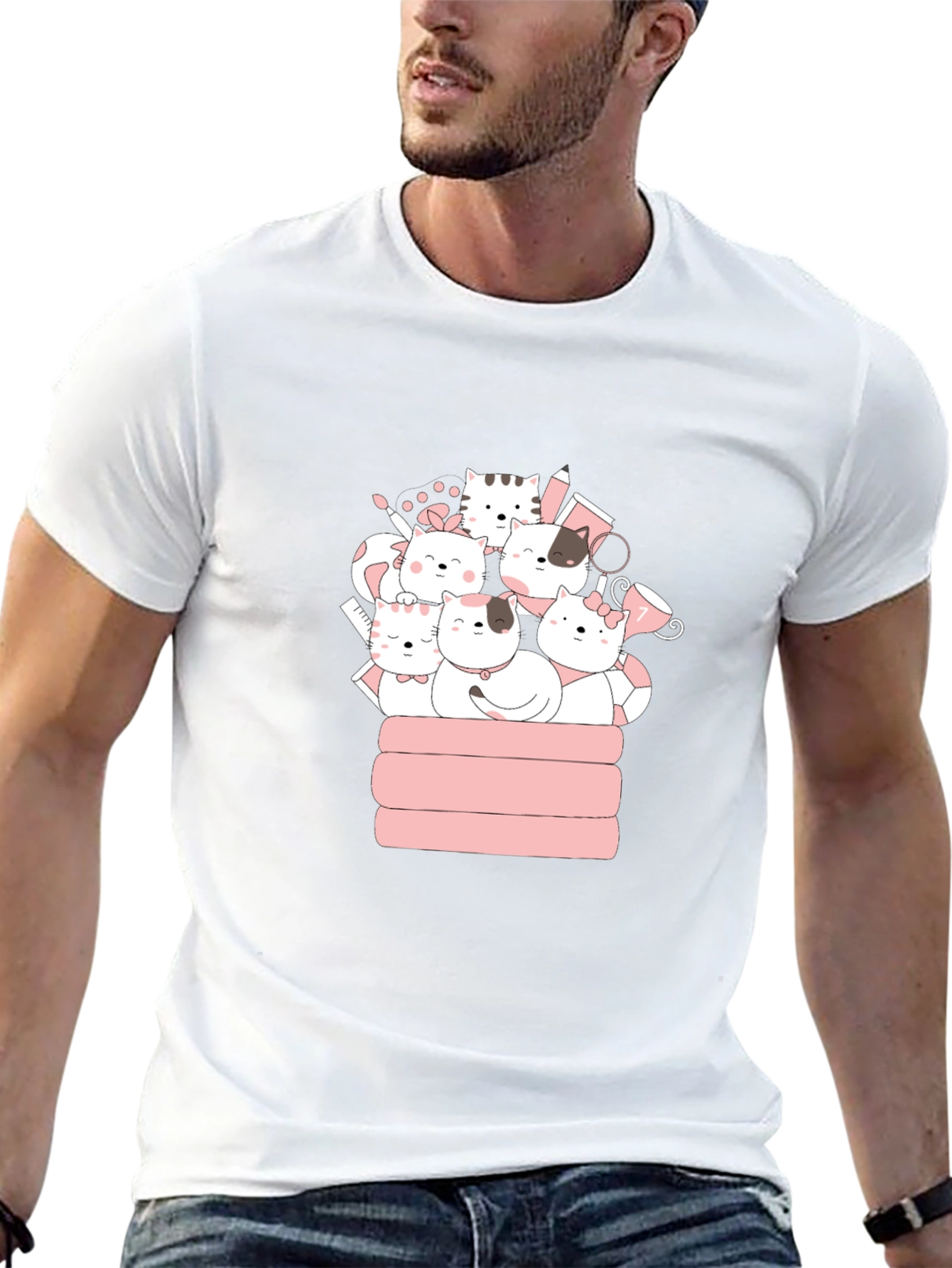 Cute Cats T-Shirt - Black Crew Neck