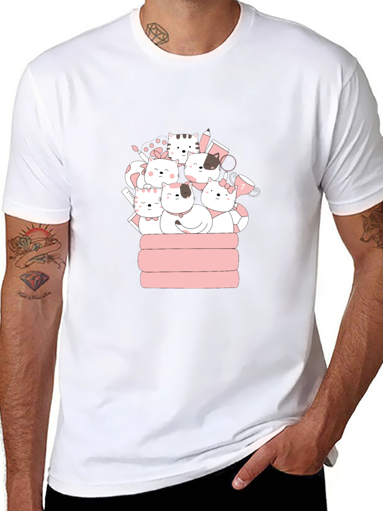 Cute Cats T-Shirt - Black Crew Neck
